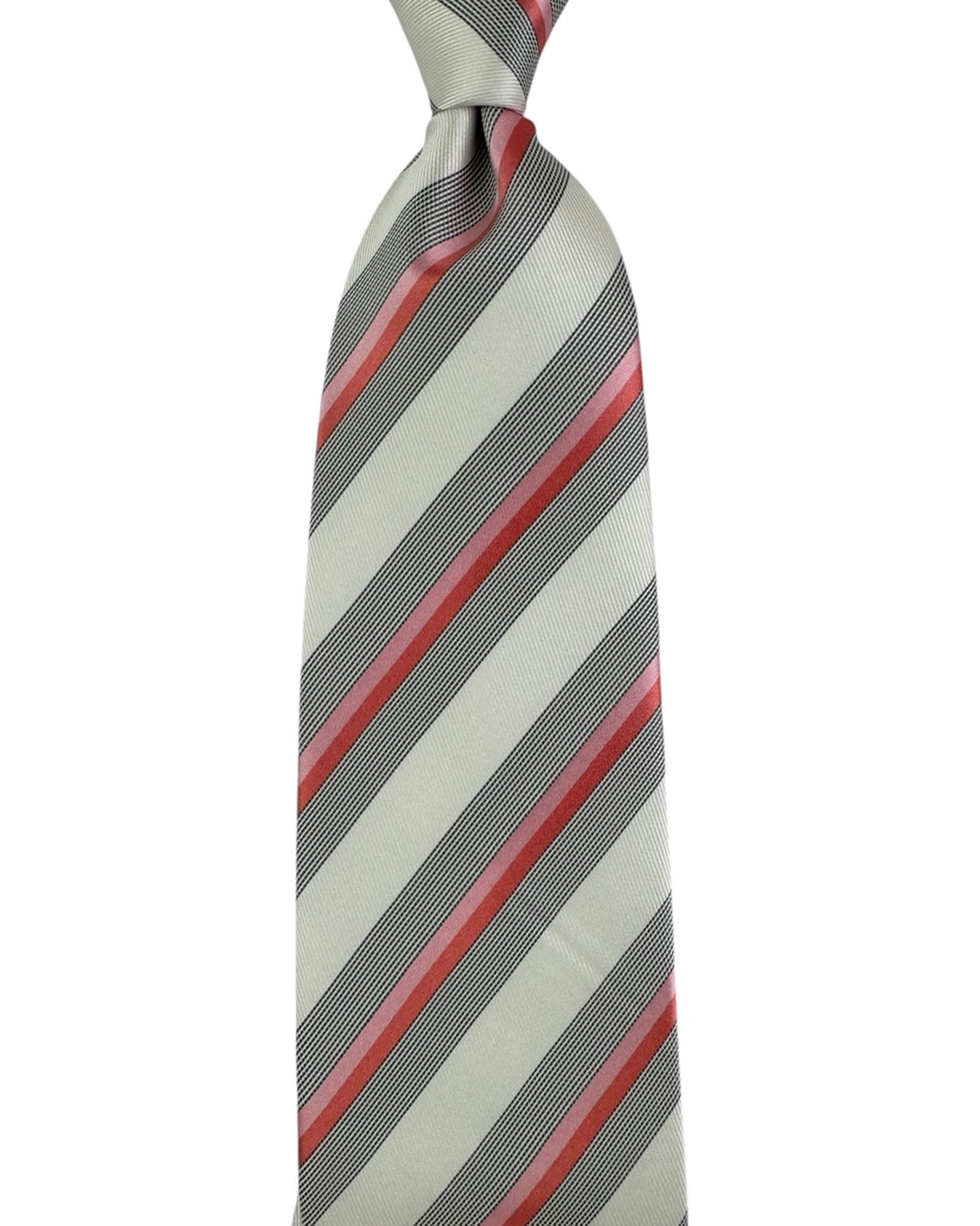 Valextra Silk Tie White Pink Black Stripes - Wide Necktie