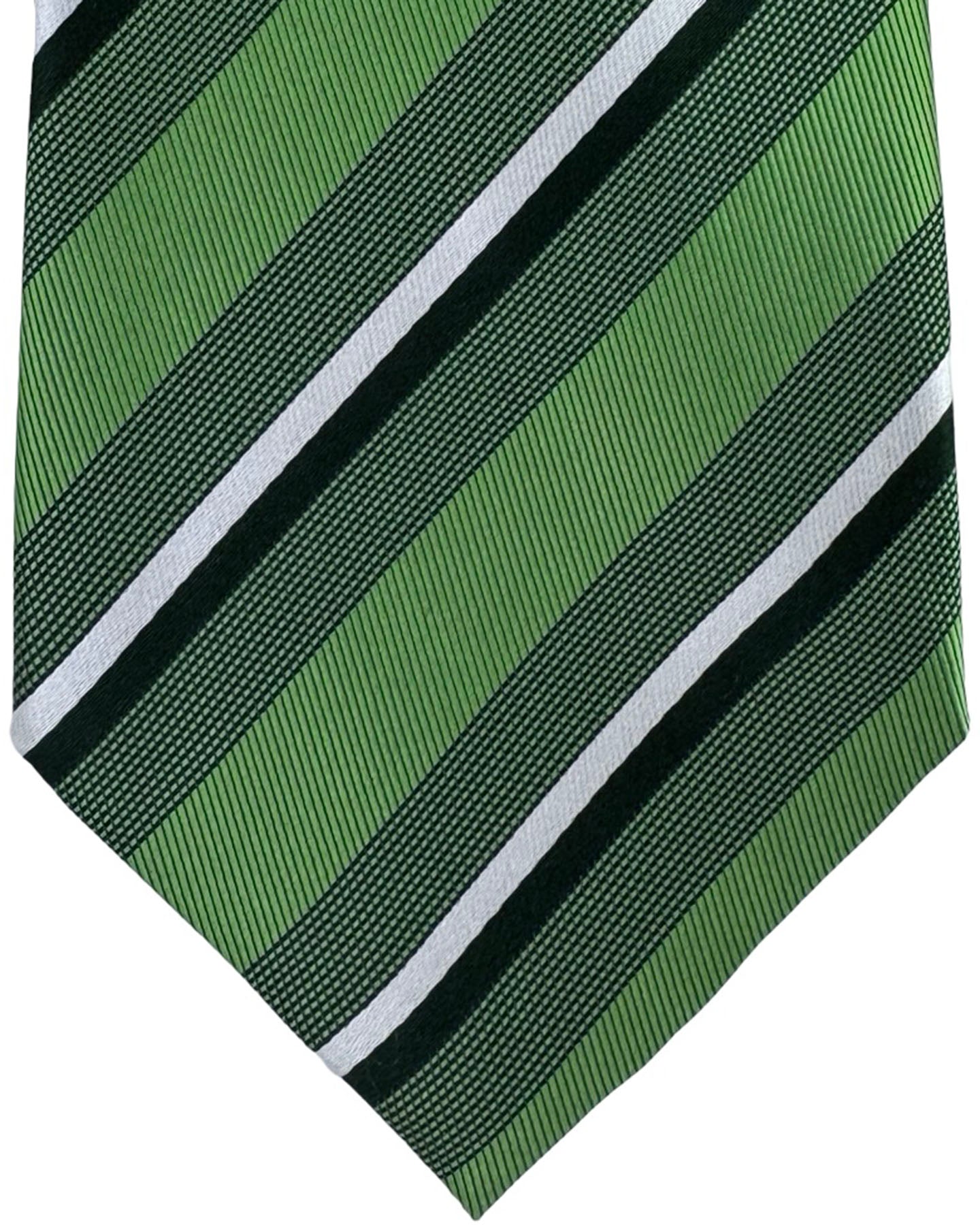 Valextra Silk Tie Green Stripes - Wide Necktie