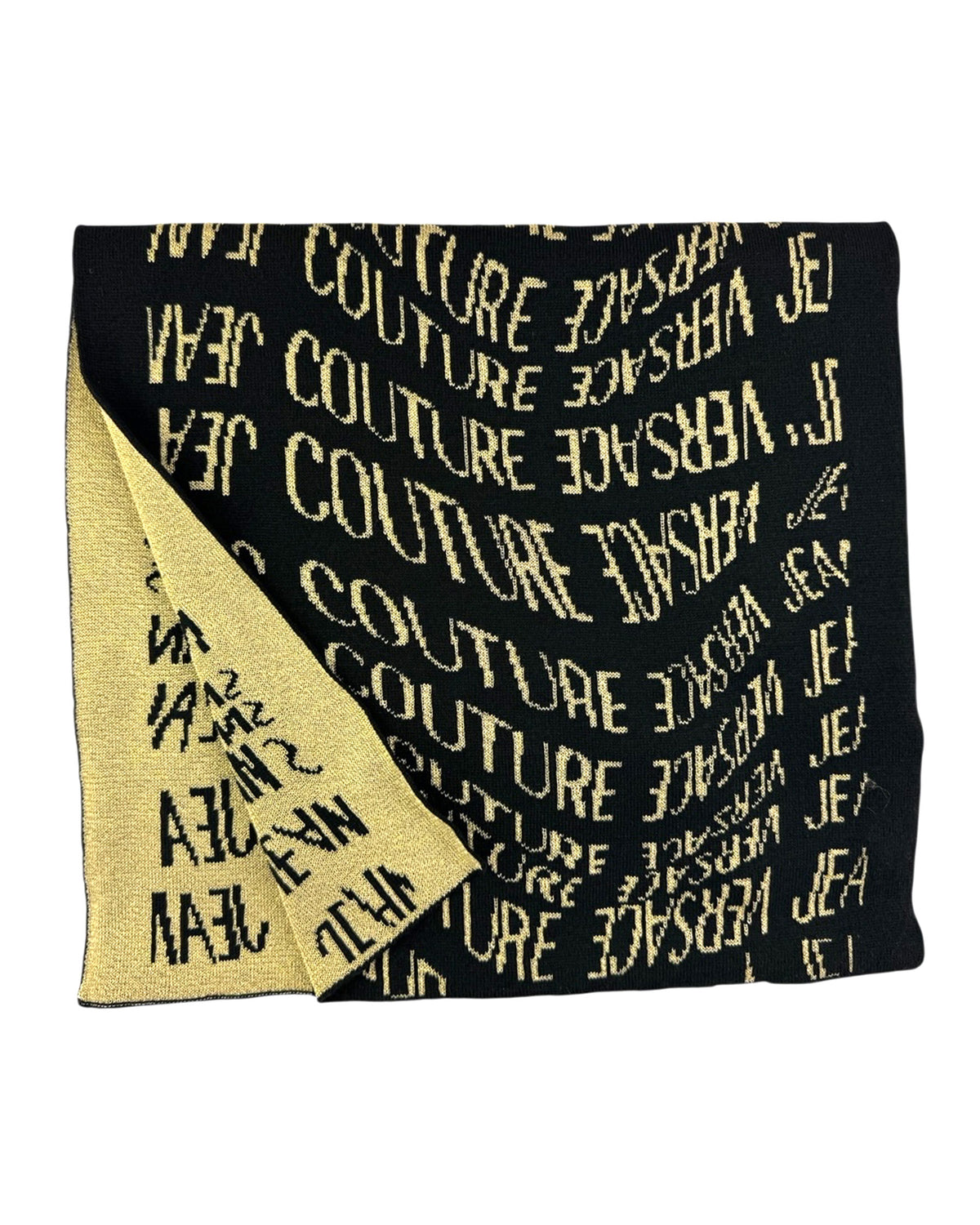 Versace Scarf Black Gold Logo Liquify - Versace Jeans Couture - Fall/ Winter 2025/ 2026 Collection