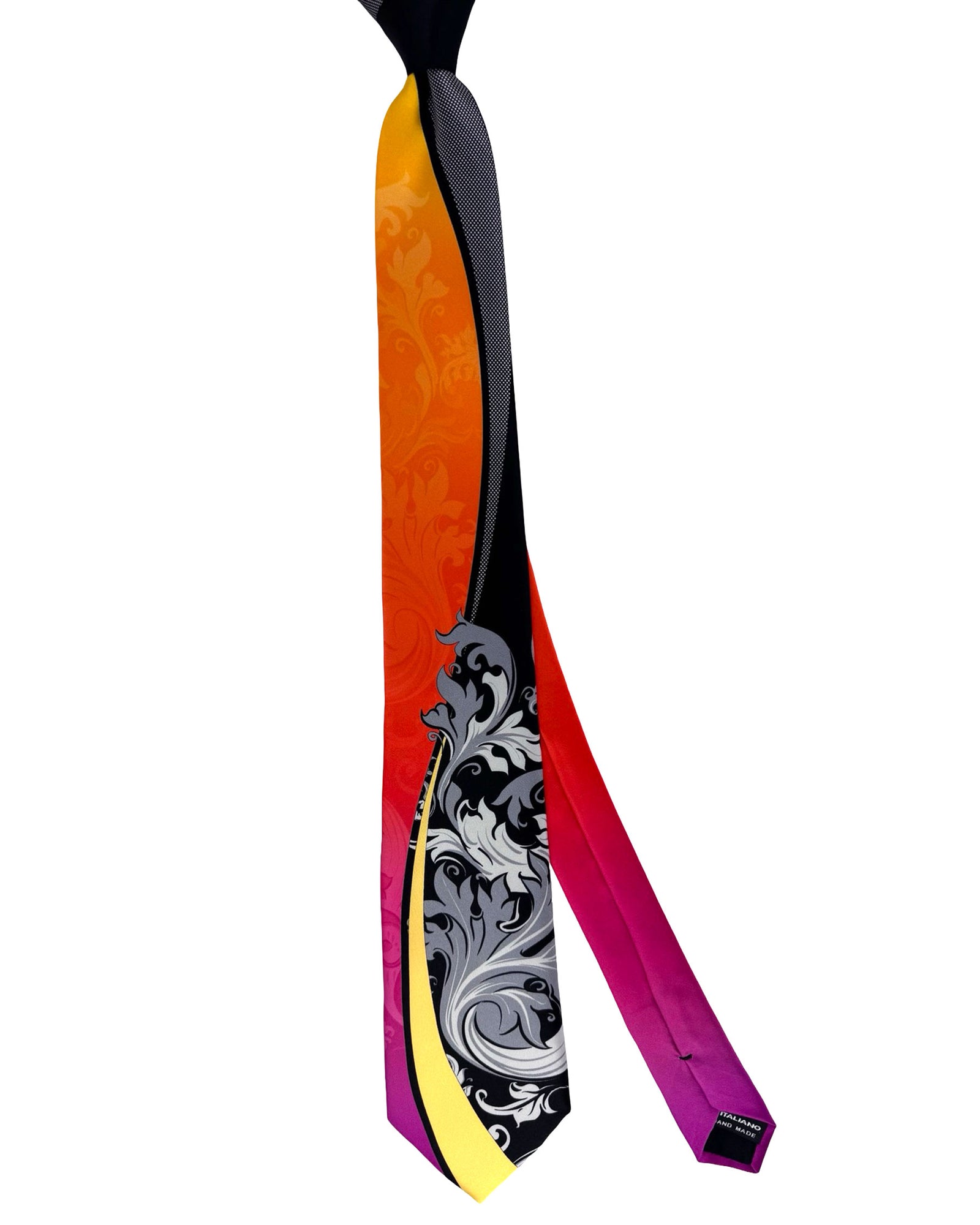 Vitaliano Pancaldi Silk Tie Orange Magenta Black Design