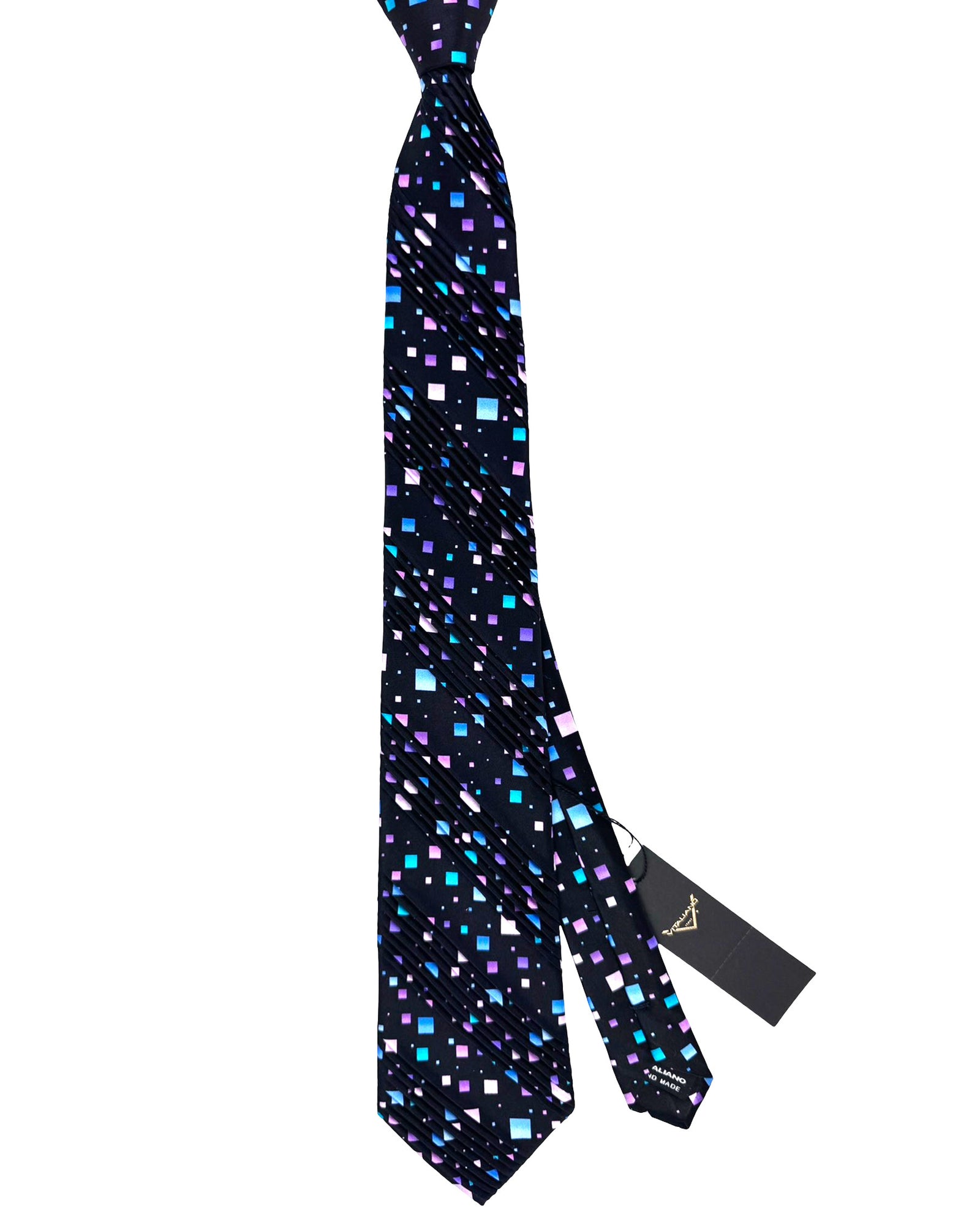 Vitaliano Pancaldi Pleated Silk Tie Purple Black Aqua
