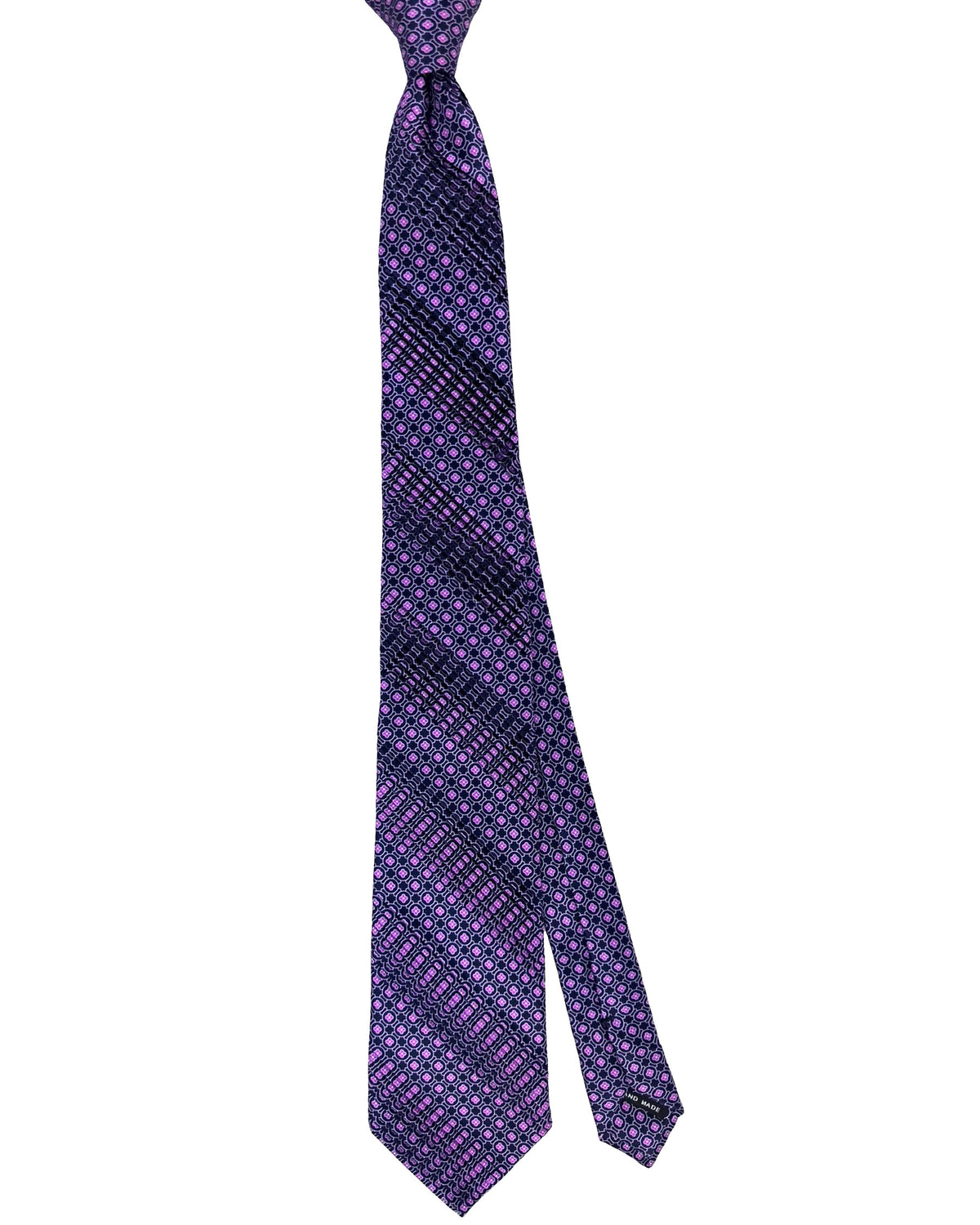 Vitaliano Pancaldi Pleated Silk Tie Purple Geometric Design