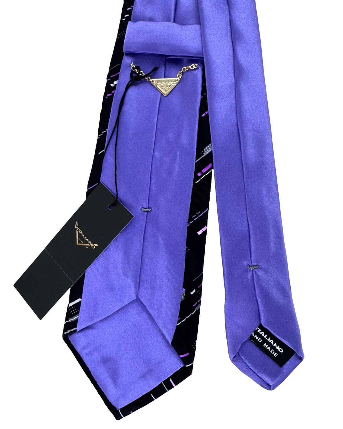 Vitaliano Pancaldi Pleated Silk Tie Purple Black Gray Design