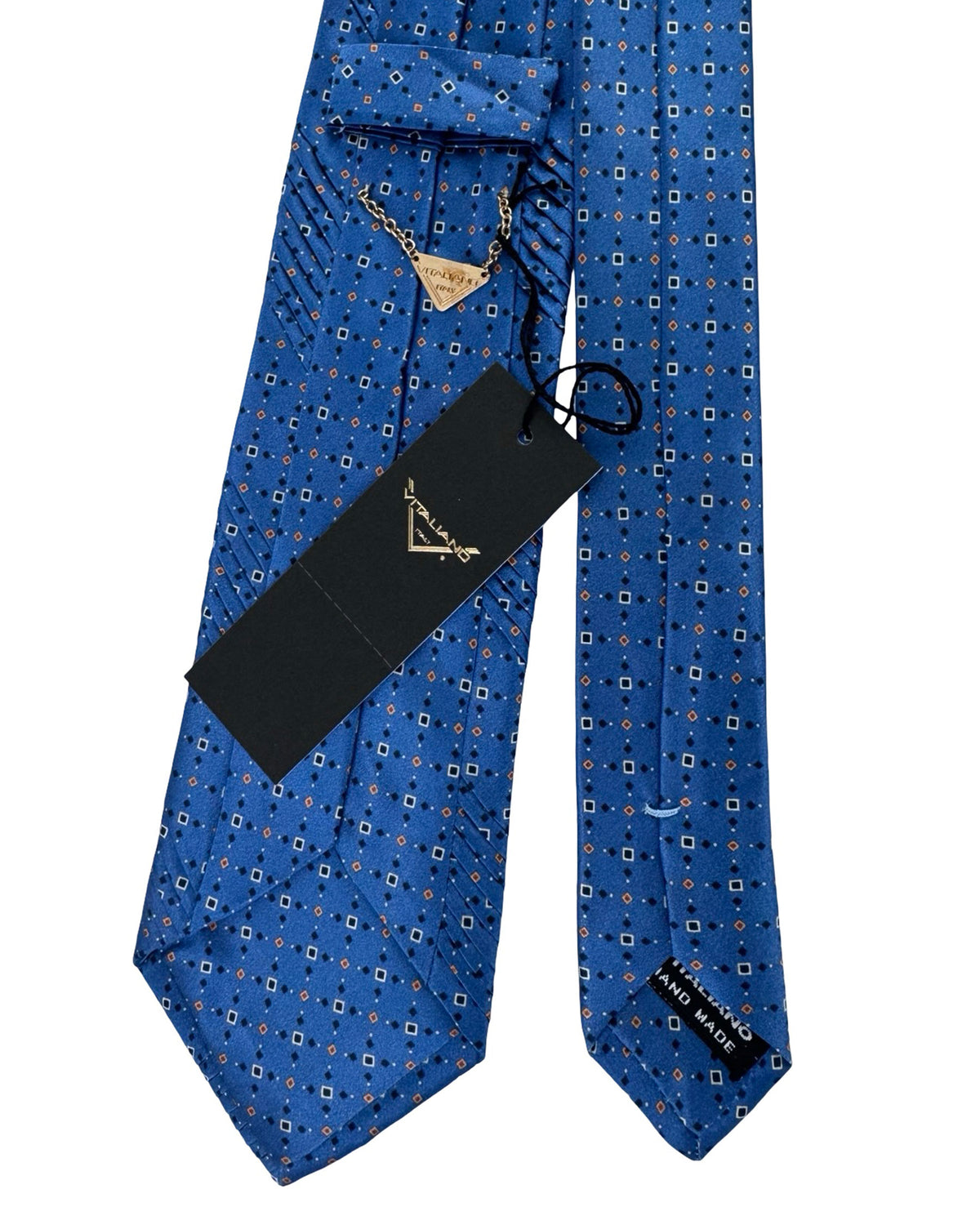Vitaliano Pancaldi Pleated Silk Tie Dark Blue Design
