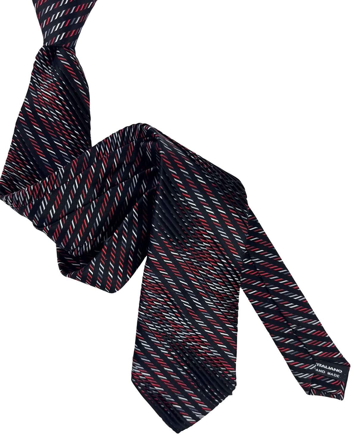 Vitaliano Pancaldi Pleated Silk Tie Black Gray Bordeaux