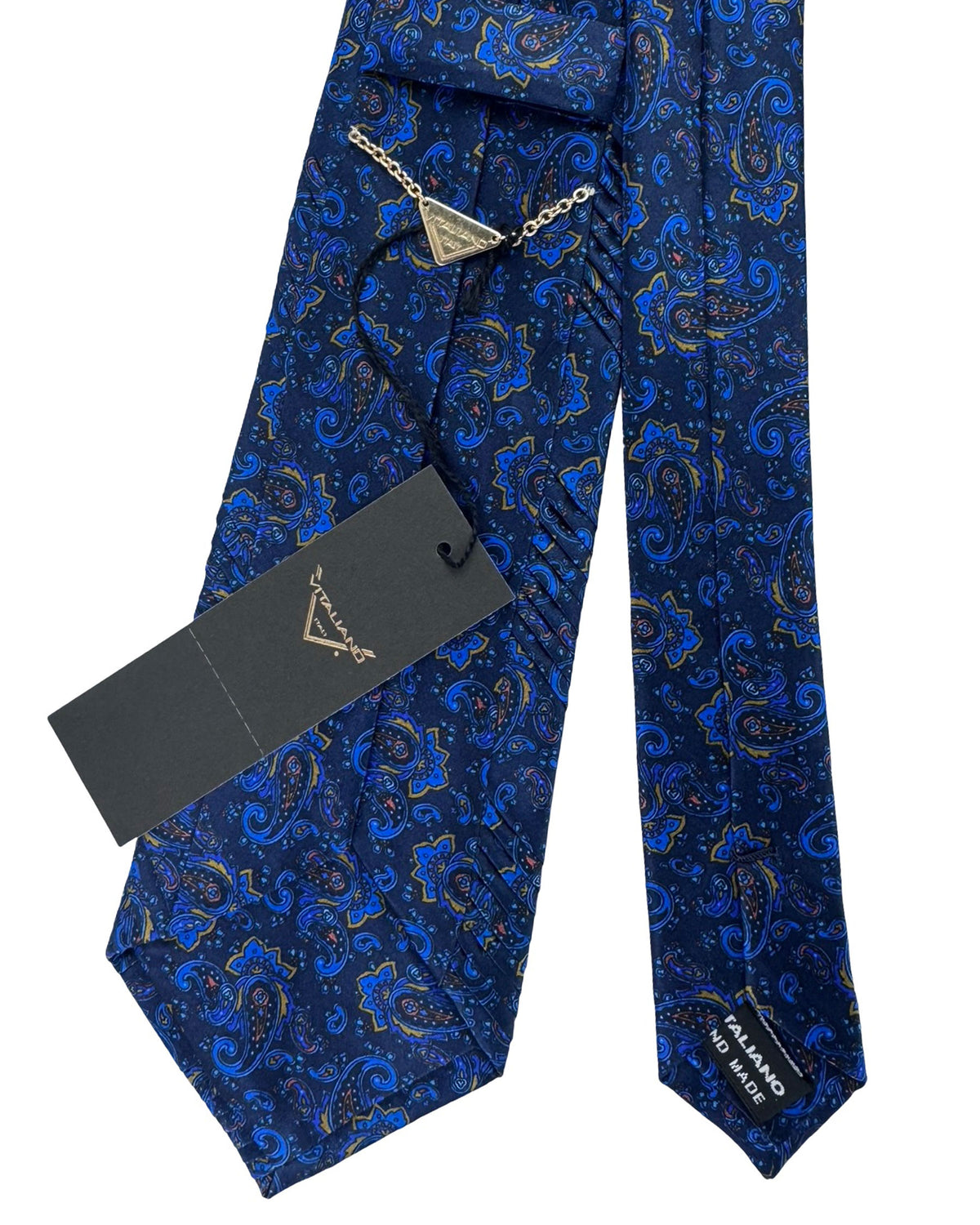 Pancaldi Pleated Silk Tie Navy Royal Blue