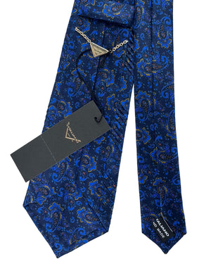 Pancaldi Pleated Silk Tie Navy Royal Blue