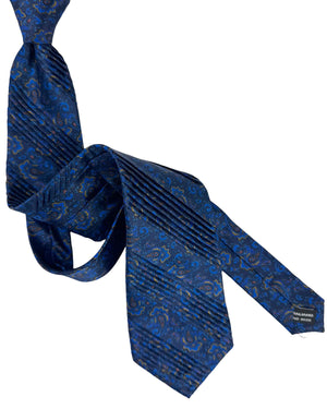 Vitaliano Pancaldi Pleated Silk Tie Navy Royal Blue Paisley