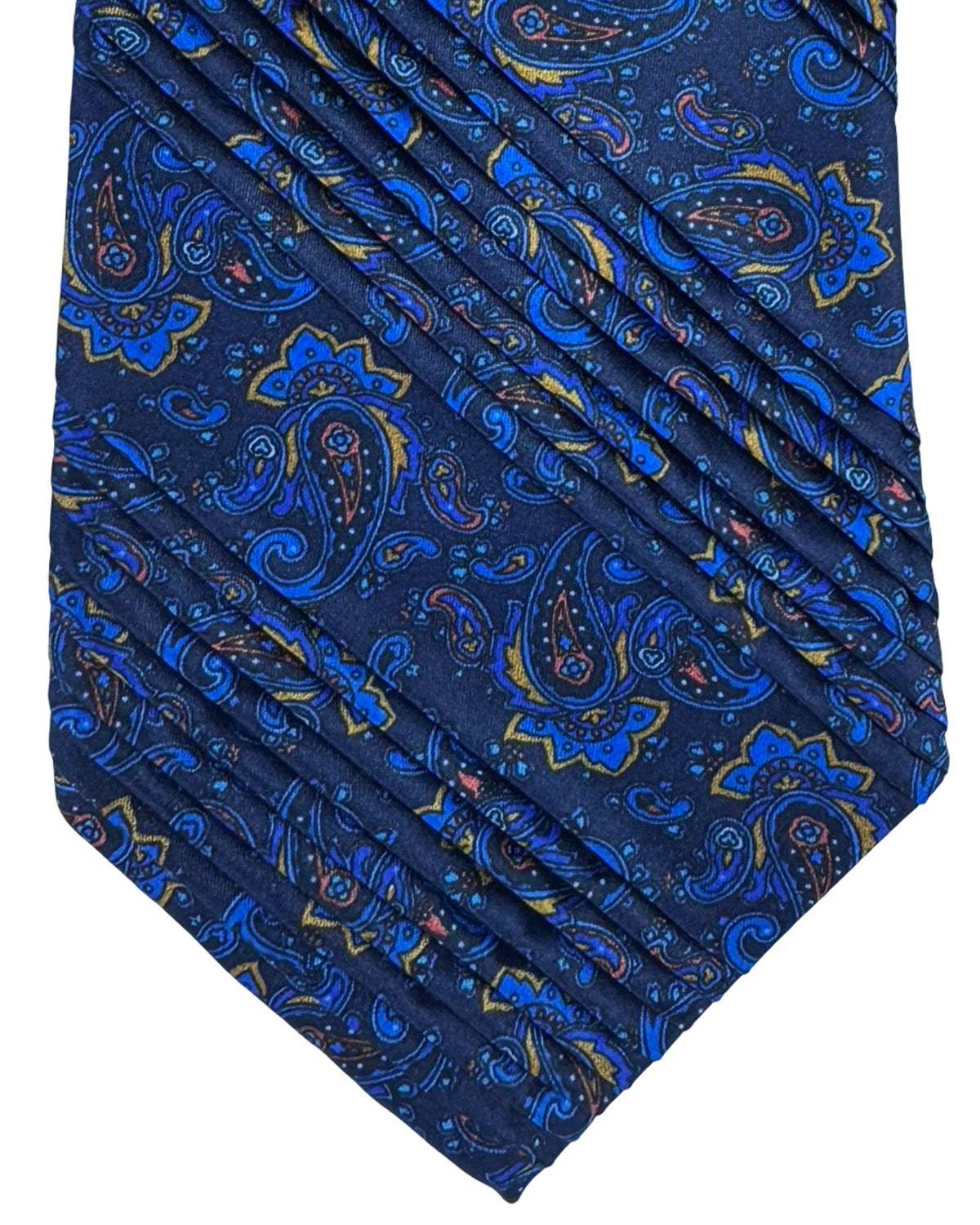 Vitaliano Pancaldi Pleated Silk Tie Navy Royal Blue Paisley