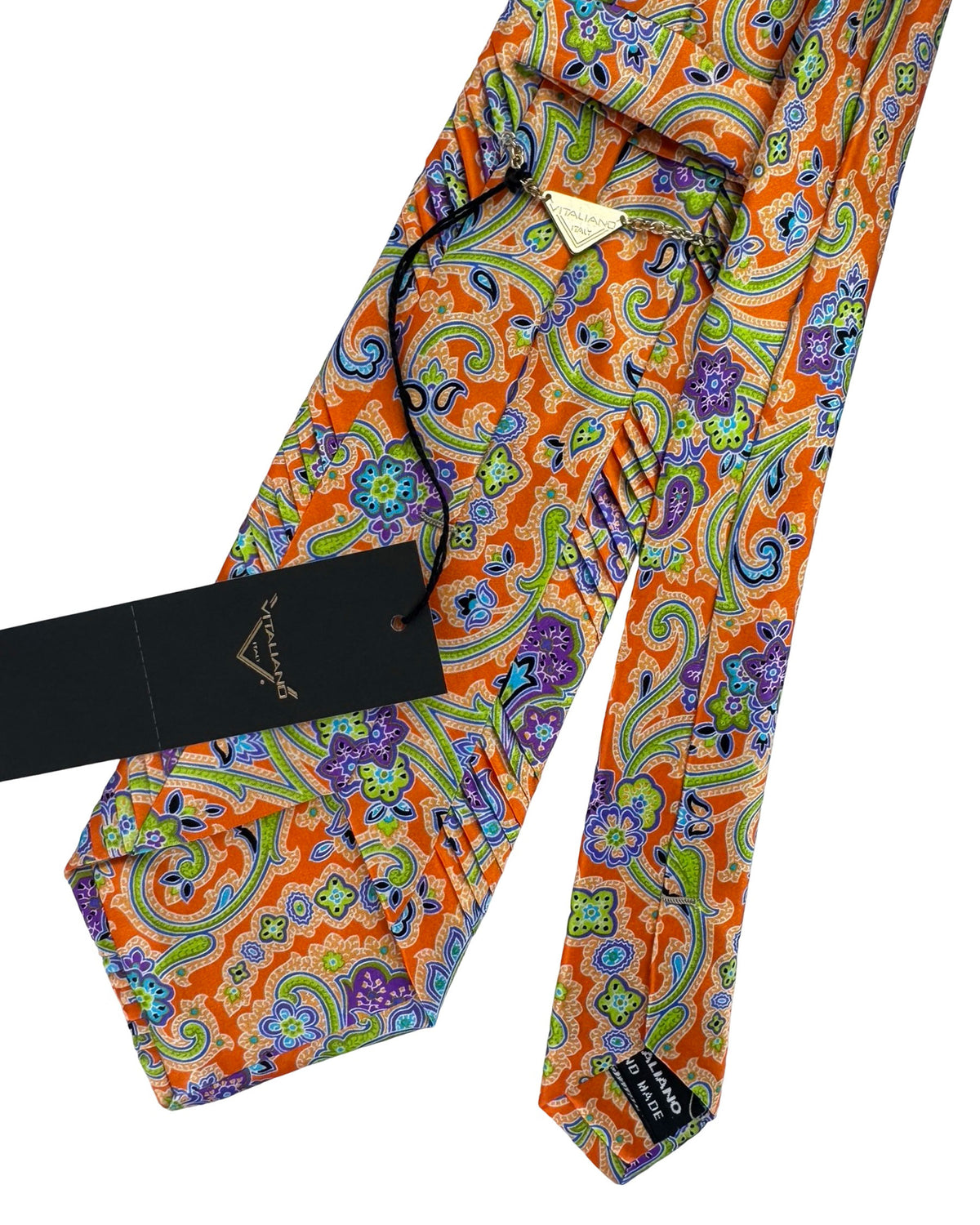 Vitaliano Pancaldi Pleated Silk Tie Orange Paisley