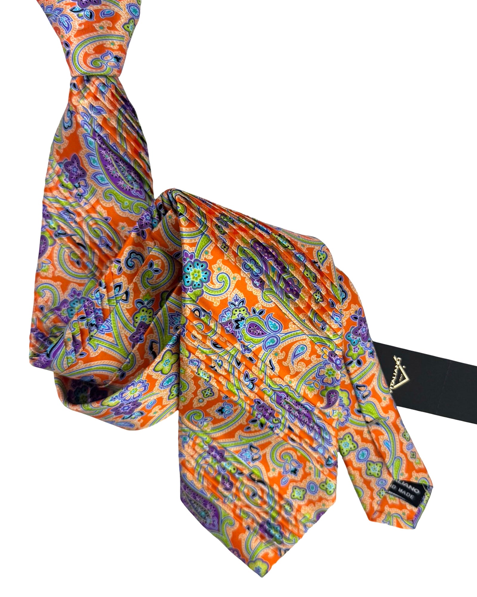 Vitaliano Pancaldi Pleated Silk Tie Orange Paisley