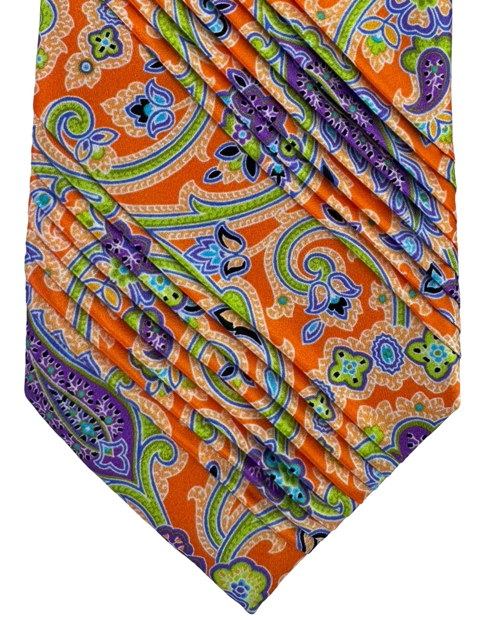 Vitaliano Pancaldi Pleated Silk Tie Orange Paisley