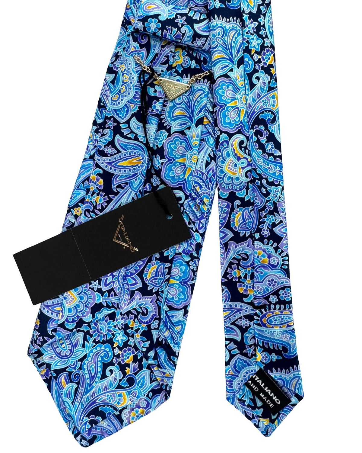 Vitaliano Pancaldi Pleated Silk Tie Blue Purple Paisley