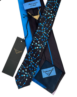 Vitaliano Pancaldi Tie Black Blue Purple Swirl & Dots