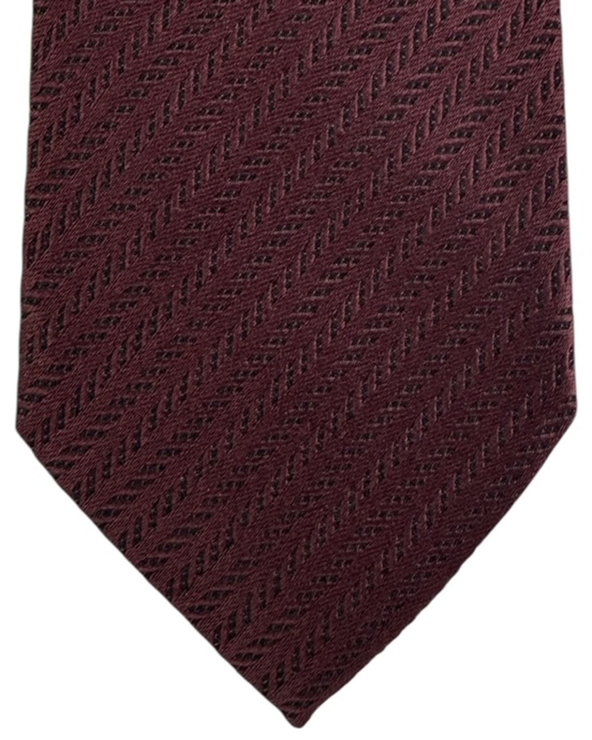 Ermenegildo Zegna Tie Solid Maroon Subtle Textured Weave Striped Design - Trecapi
