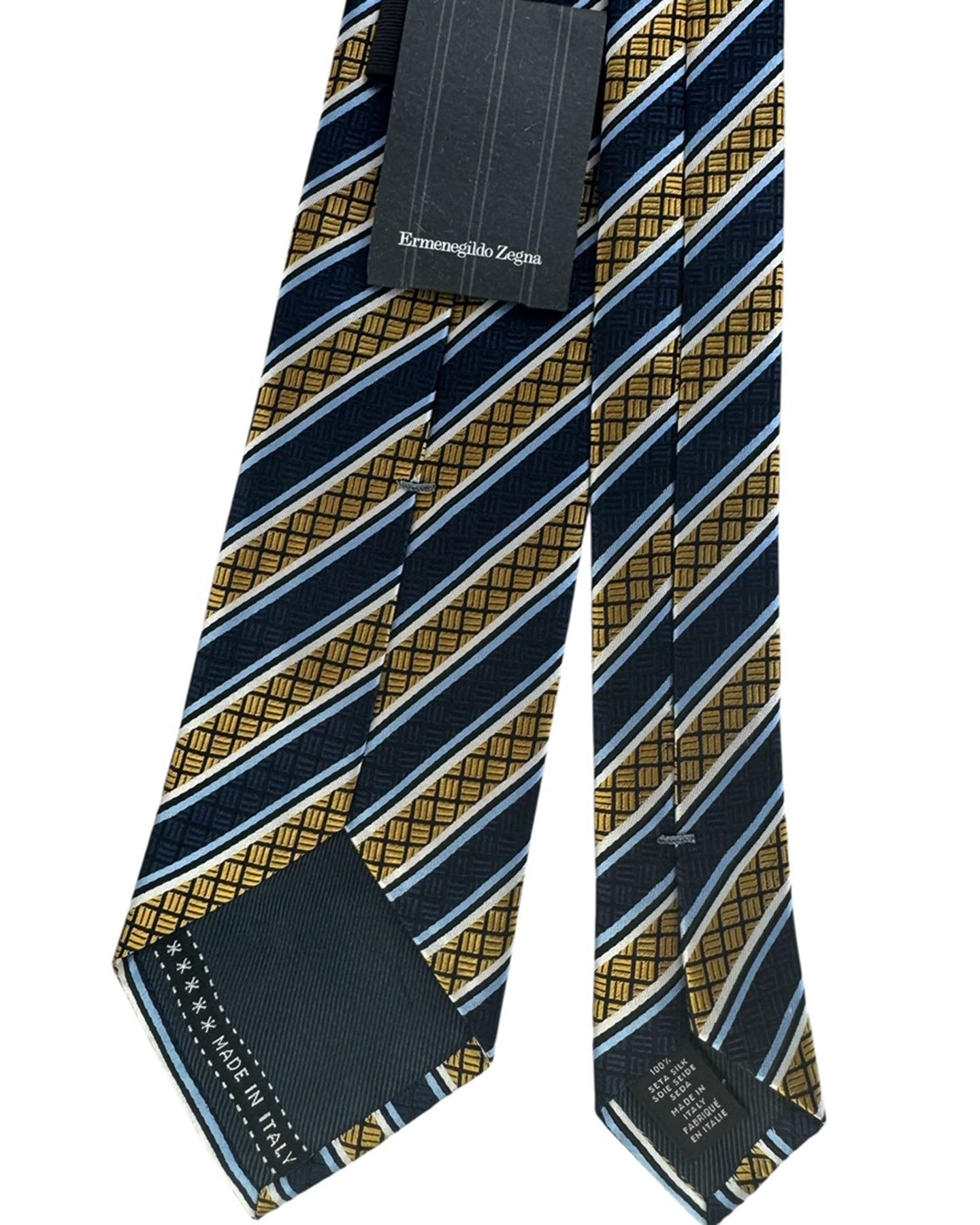 Ermenegildo Zegna Tie Navy And Gold Stripe