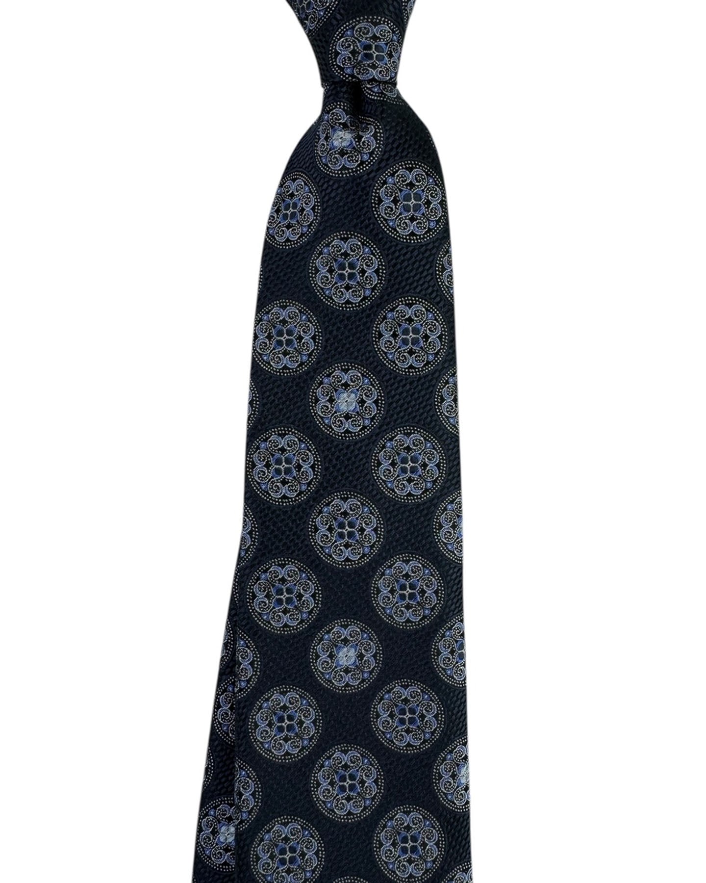 
Zegna Silk Tie Navy Ornate Medallion Circles
