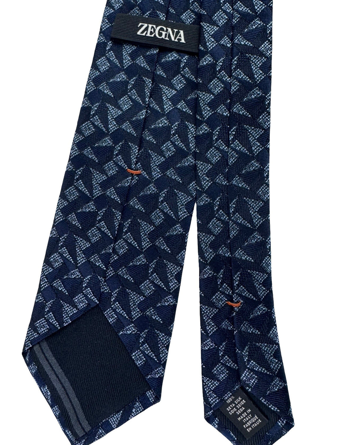 Ermenegildo Zegna Tie Midnight Blue With Gray Abstract Geometric Weave