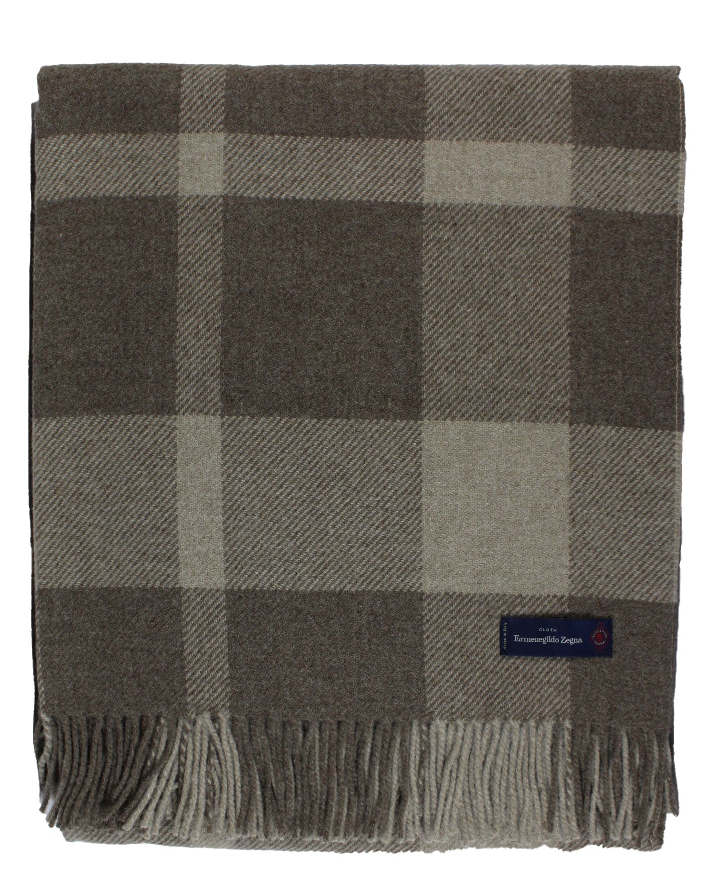 Ermenegildo Zegna Cashmere Wool Throw Blanket Gray Ceylon Green Plaid Design