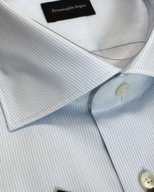 Ermenegildo Zegna Dress Shirt White Blue Stripes 41 - 16