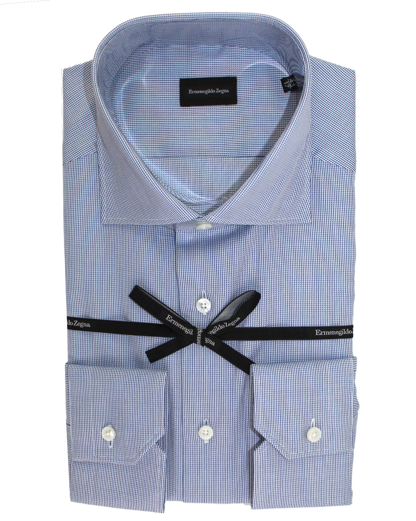 Ermenegildo Zegna Dress Shirt White Royal Blue Pattern