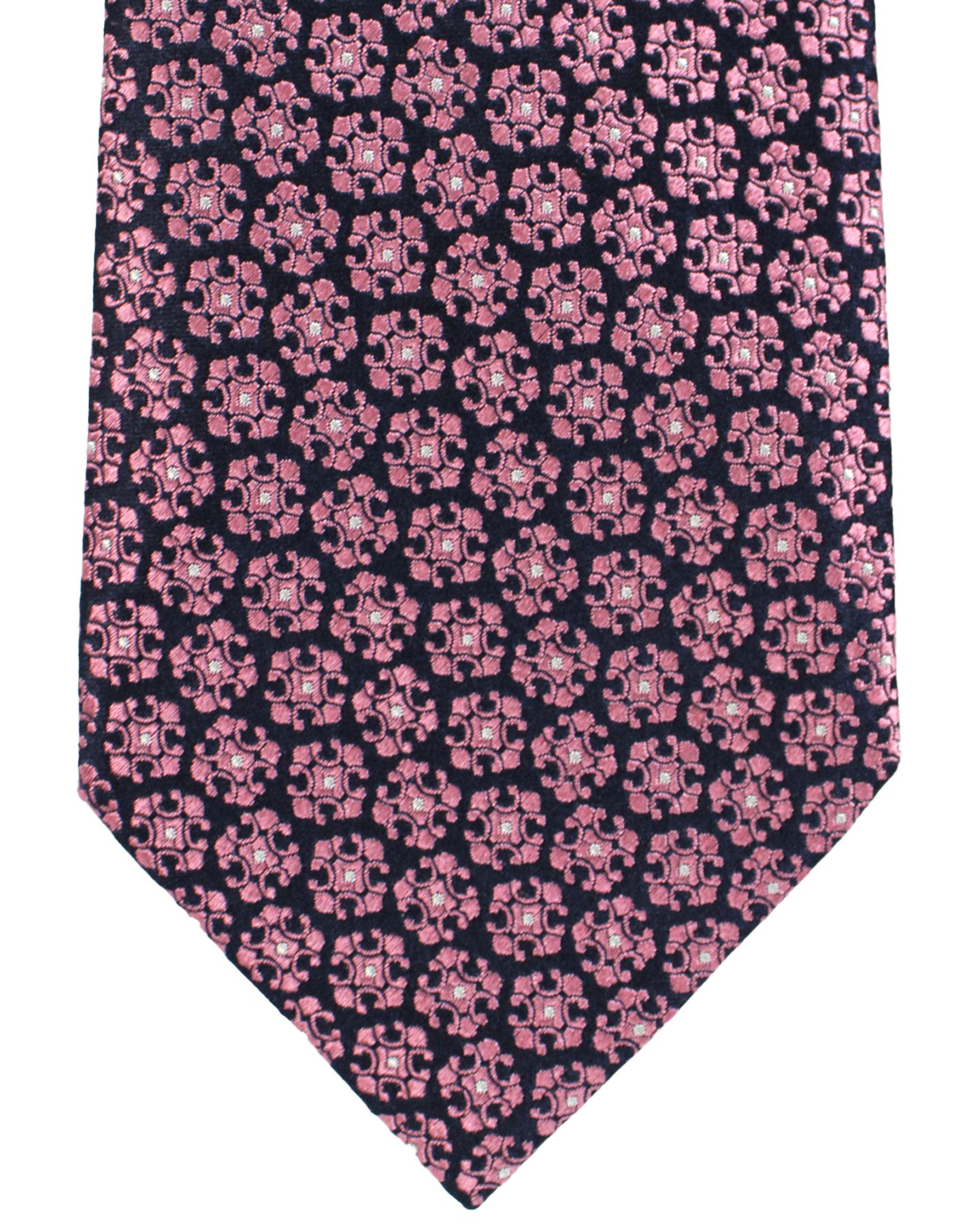 Ermenegildo Zegna Silk Tie Navy Pink Medallions - Hand Made in Italy