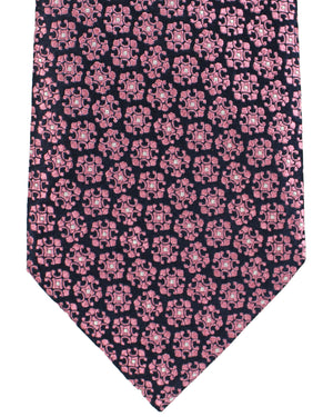 Ermenegildo Zegna Silk Tie Navy Pink Medallions - Hand Made in Italy