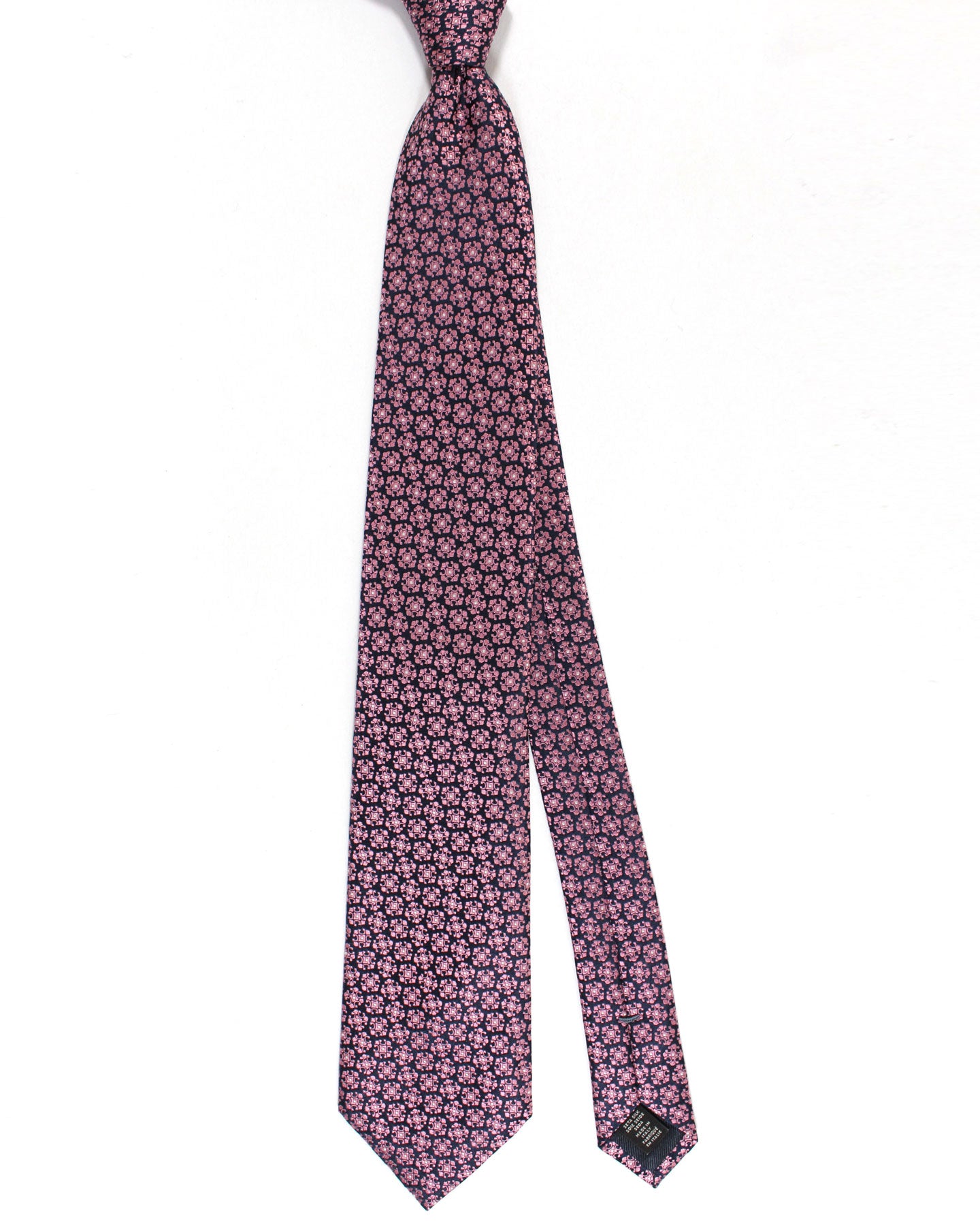 Ermenegildo Zegna Silk Tie Navy Pink Medallions - Hand Made in Italy