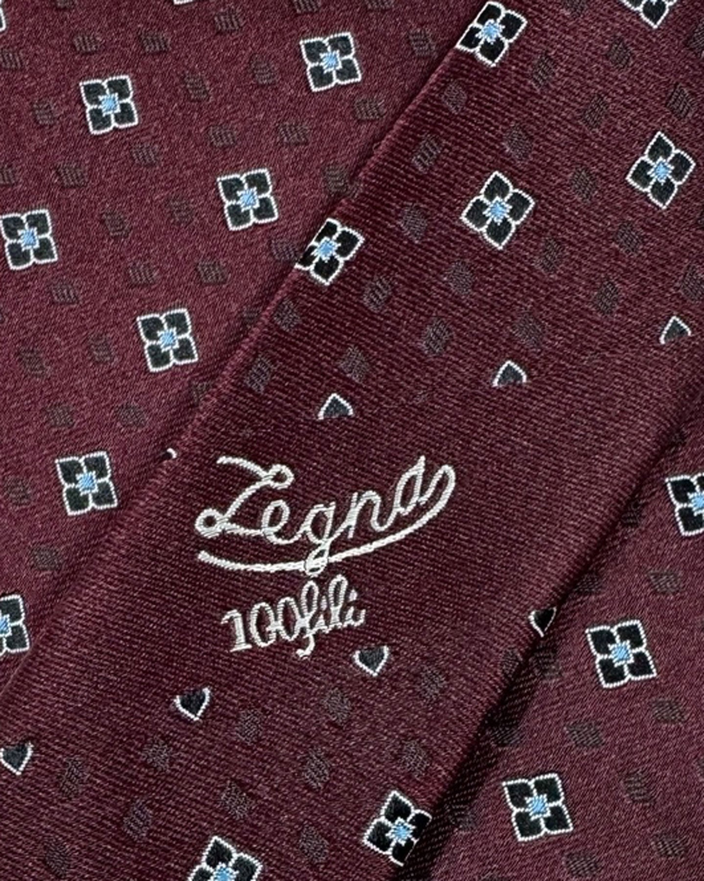 Ermenegildo Zegna Tie Maroon Sky Blue Floral - 100 Fili