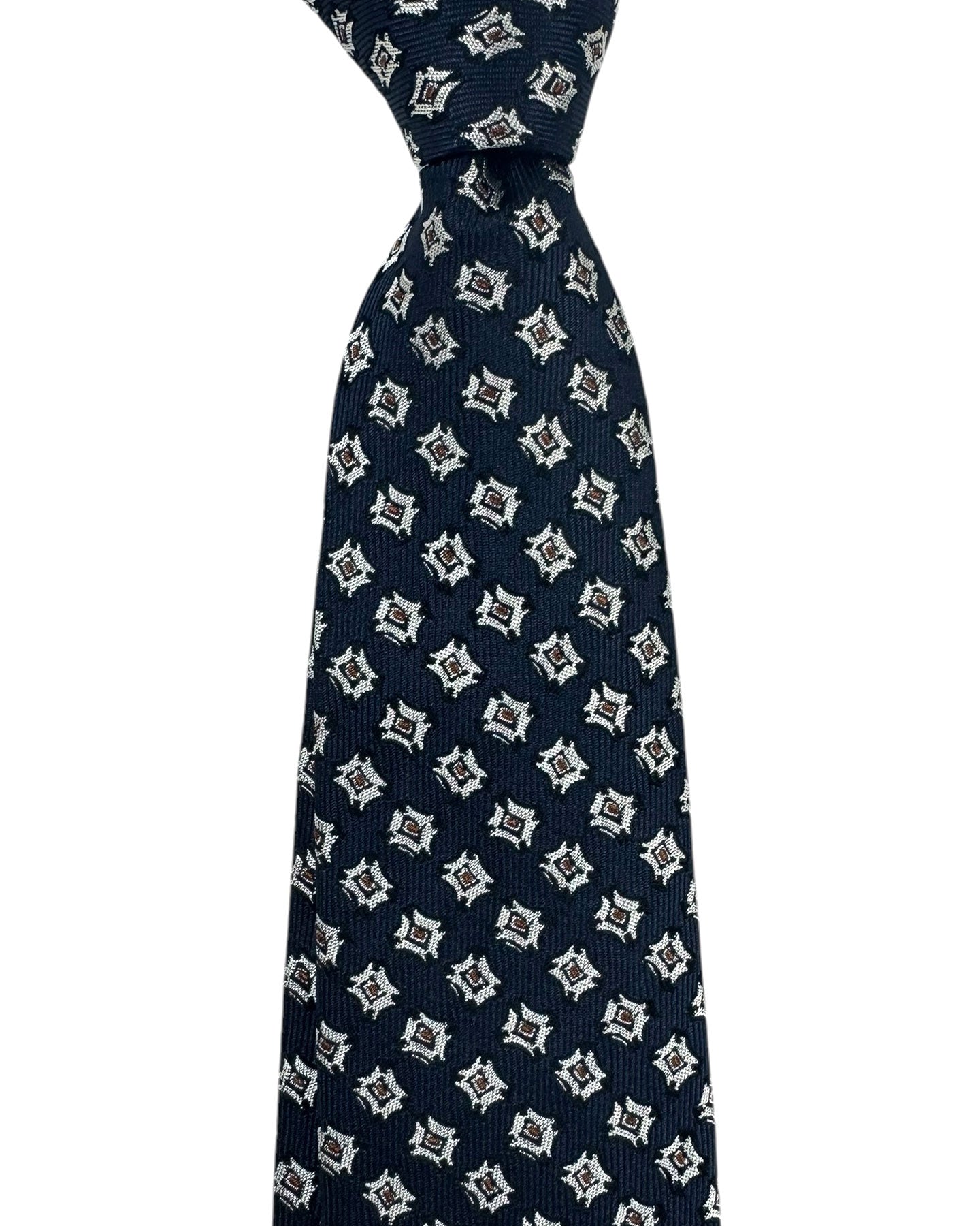 Ermenegildo Zegna Silk Tie Midnight Blue Brown Silver Design