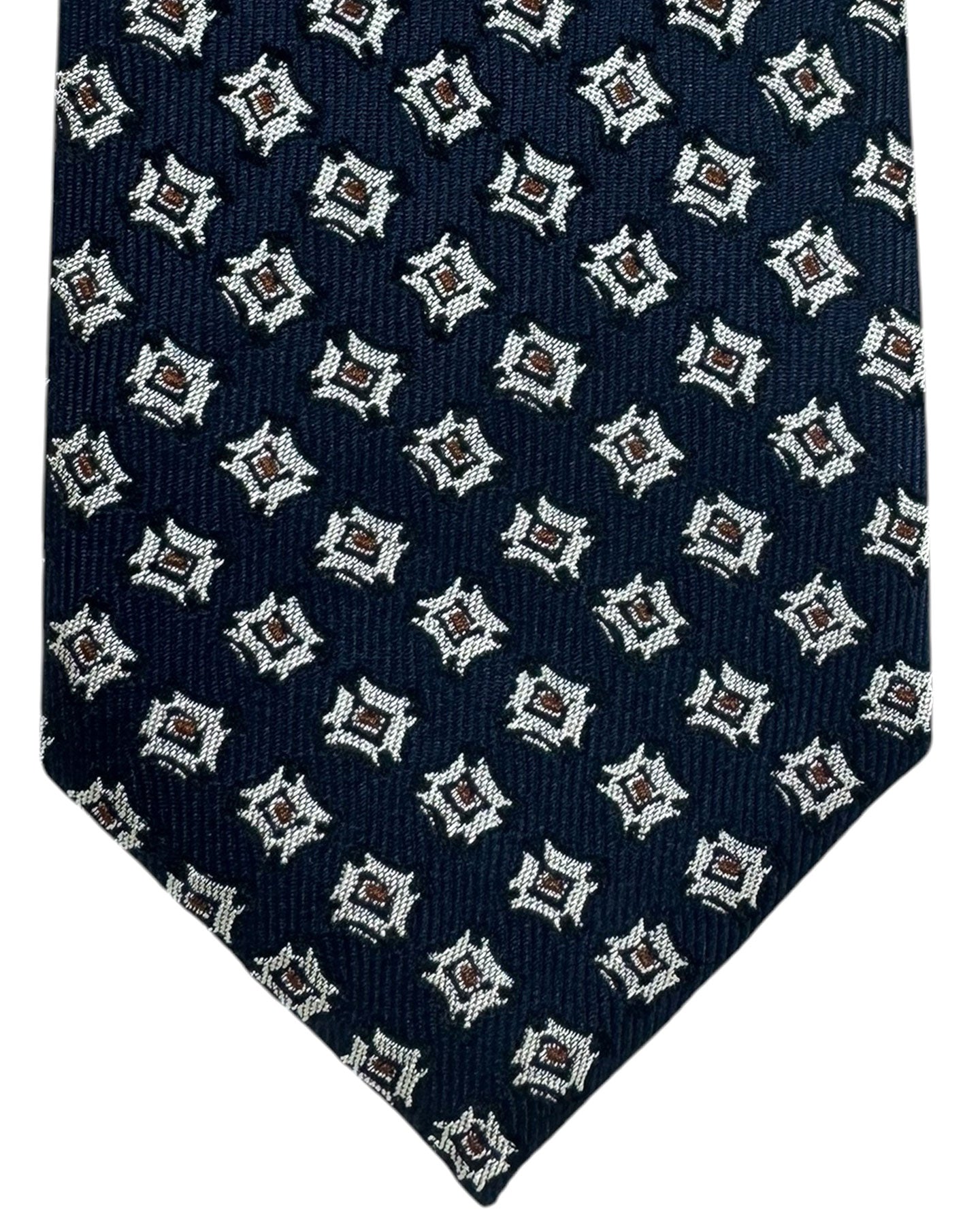 Ermenegildo Zegna Silk Tie Midnight Blue Brown Silver Design