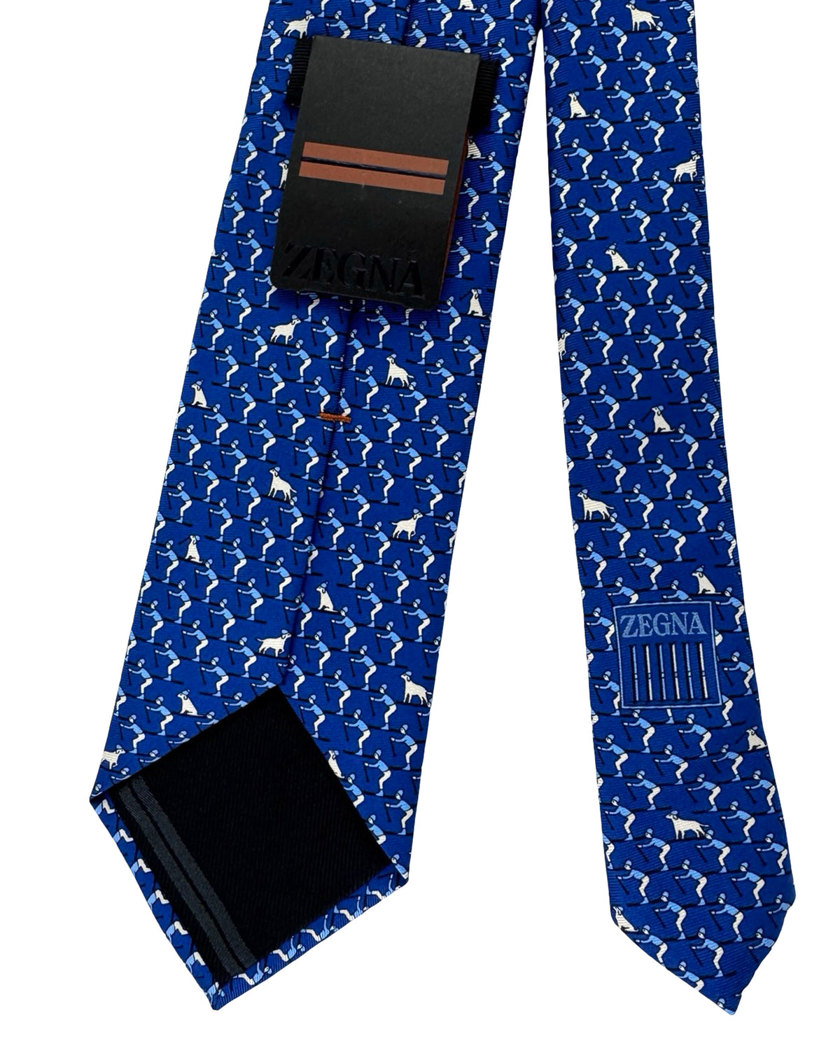 Men -  Zegna Tie Navy Cross Country Ski & Dog Novelty Design