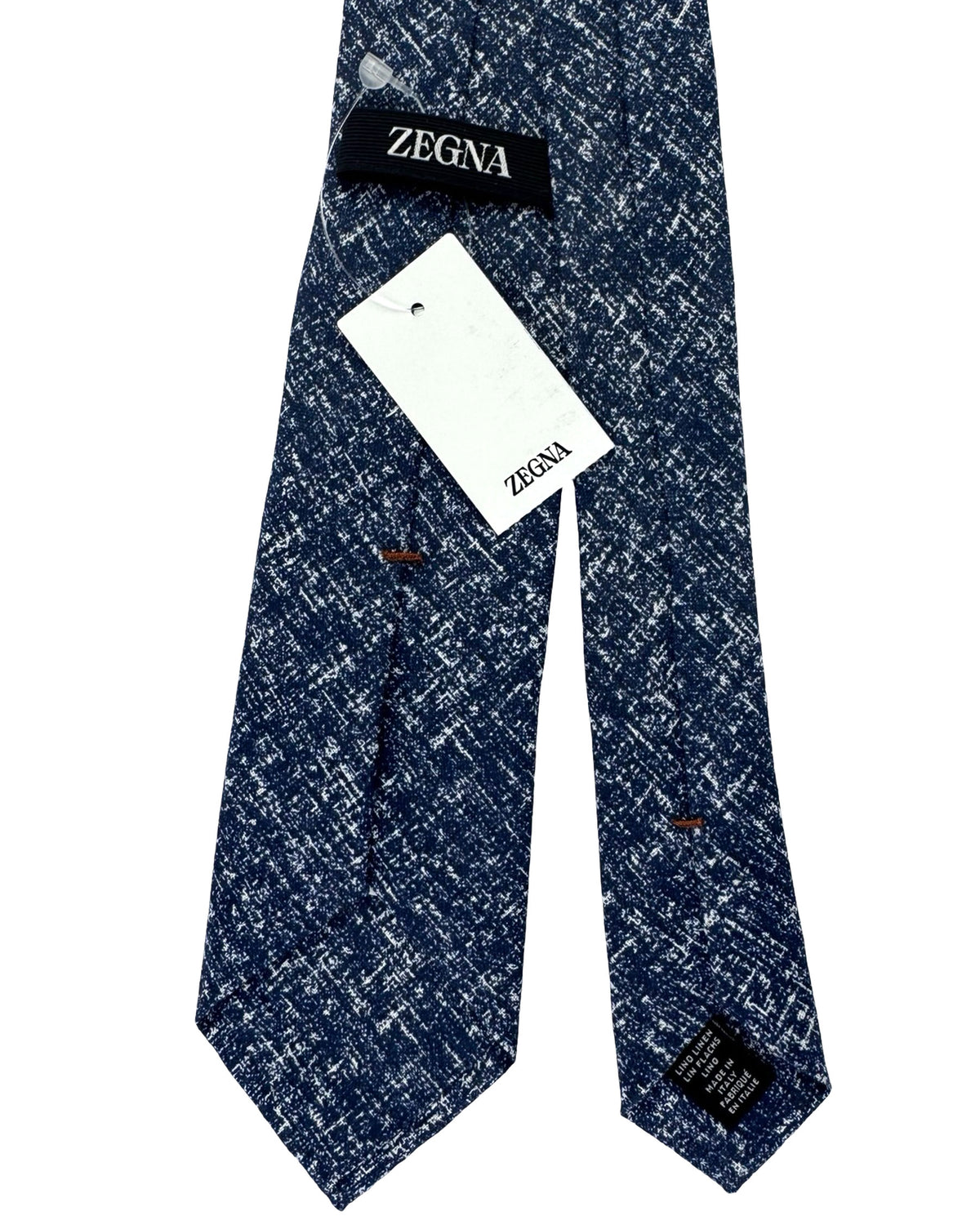 Ermenegildo Zegna Tie Dark Blue Gray - Linen Narrow Necktie
