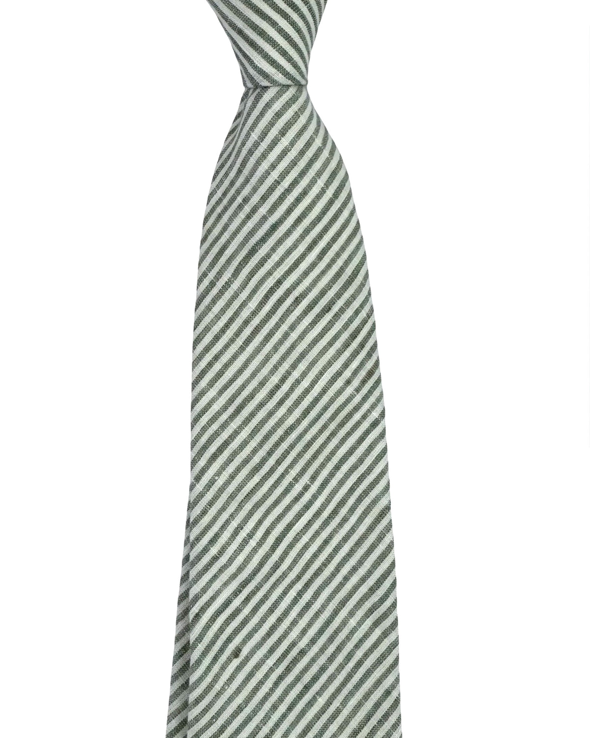 Zegna Linen Tie Sea-Grass Green White Stripes SALE