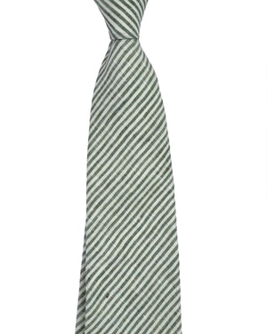Zegna Linen Tie Sea-Grass Green White Stripes SALE