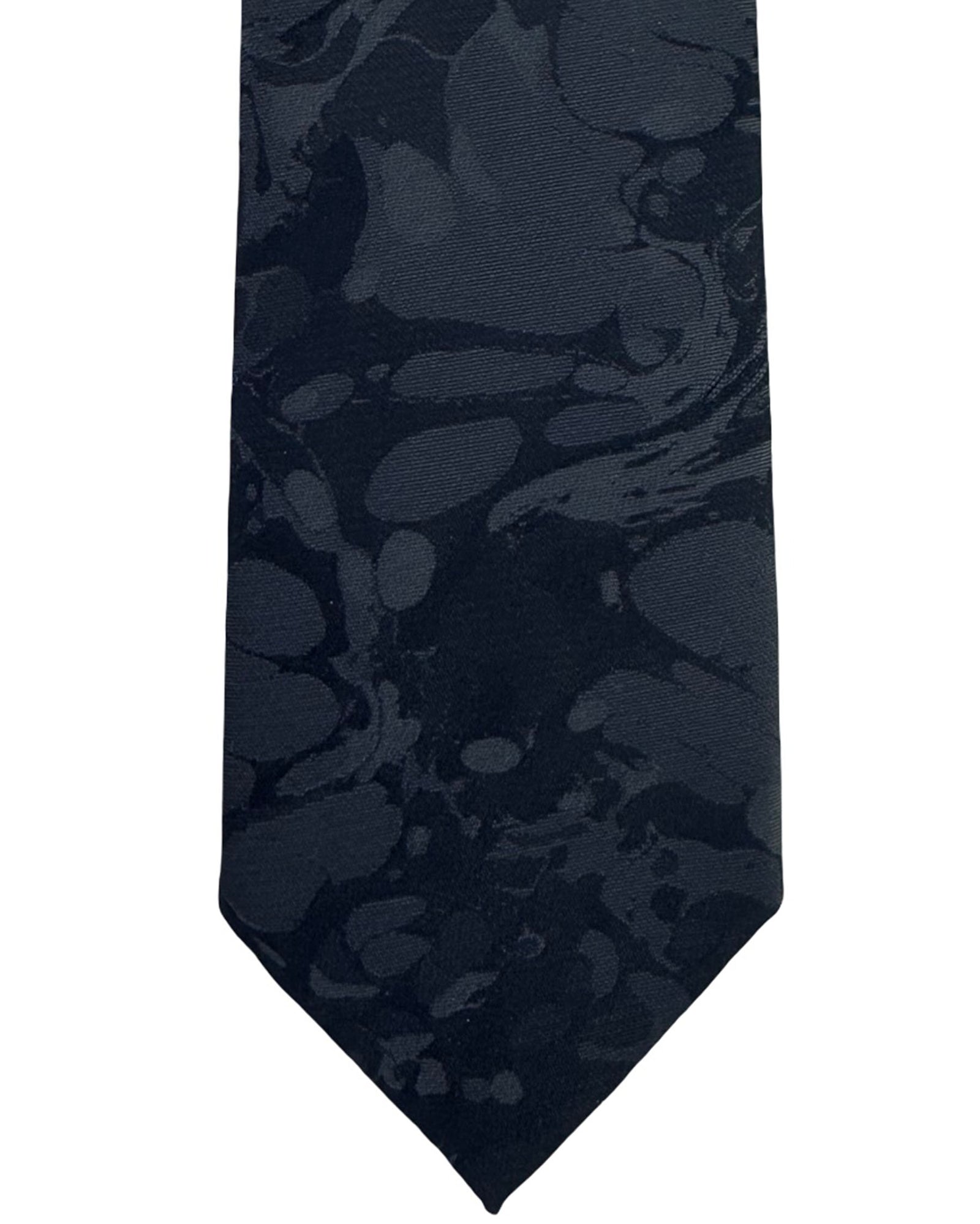 Ermenegildo Zegna Tie Black Gray Floral Jacquard - Skinny Necktie