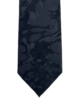 Ermenegildo Zegna Tie Black Gray Floral Jacquard - Skinny Necktie