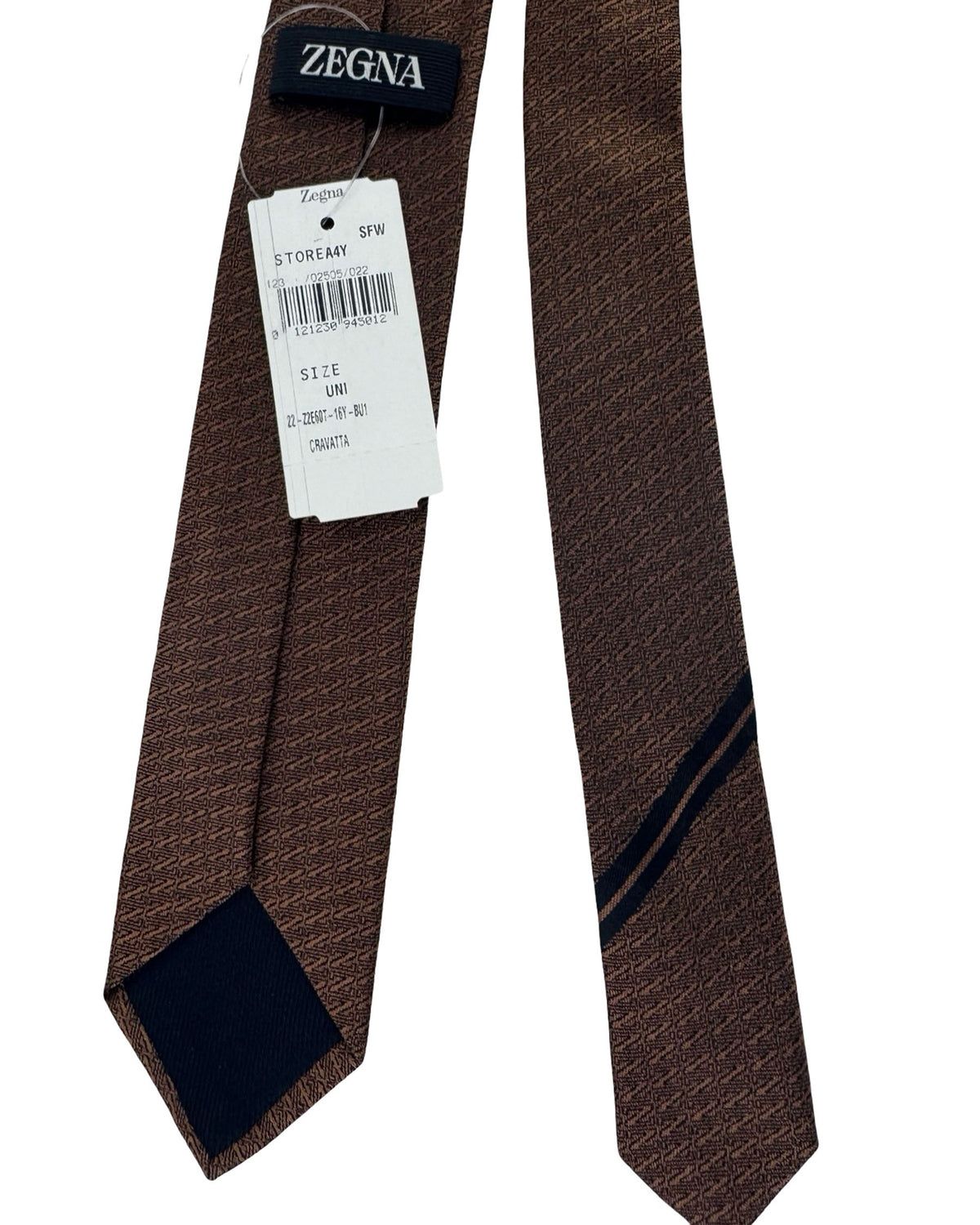 Ermenegildo Zegna Tie Brown Geometric Z Logo Pattern - Narrow Necktie