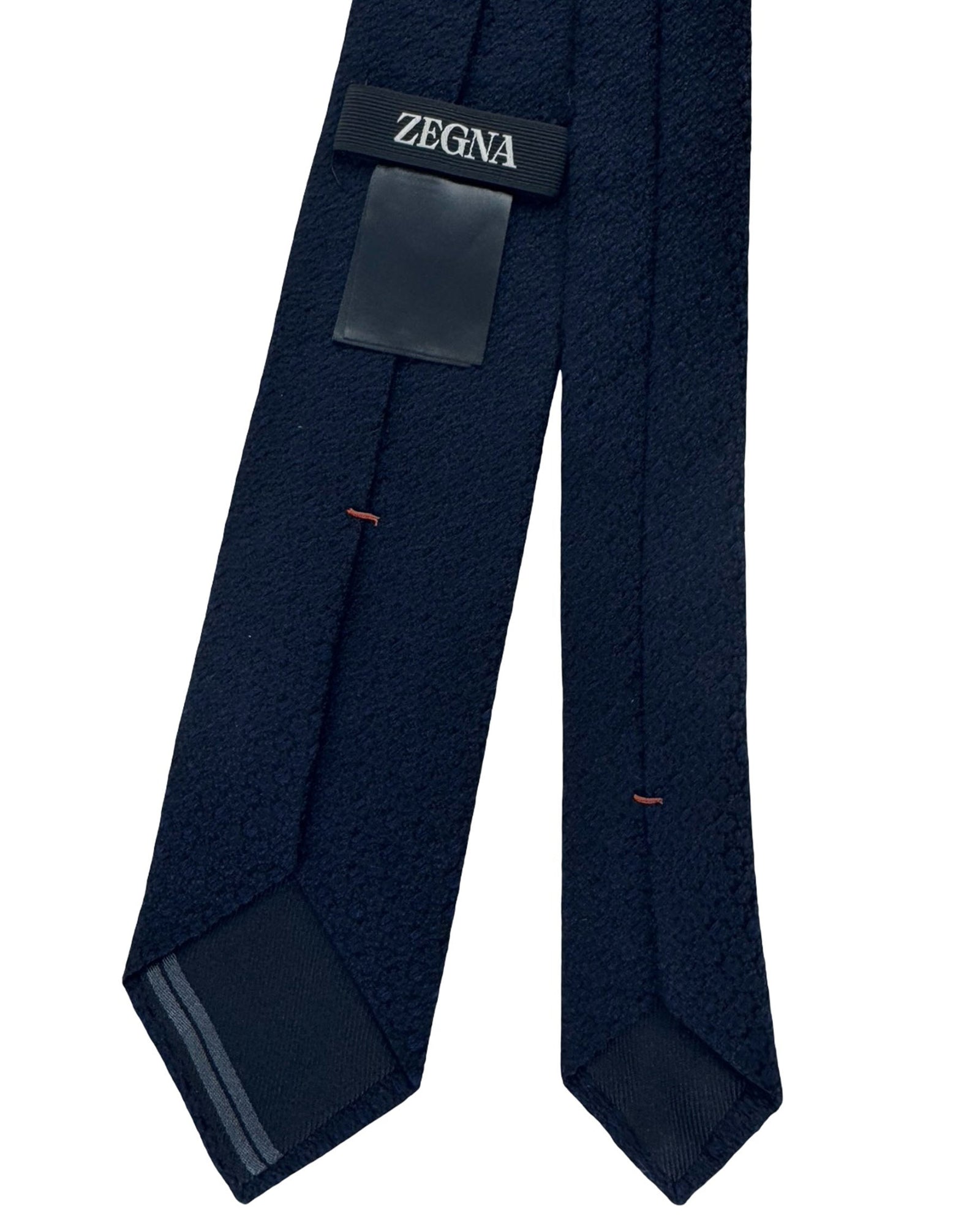 Ermenegildo Zegna Tie Midnight Blue Solid Tonal Pattern - Narrow Necktie