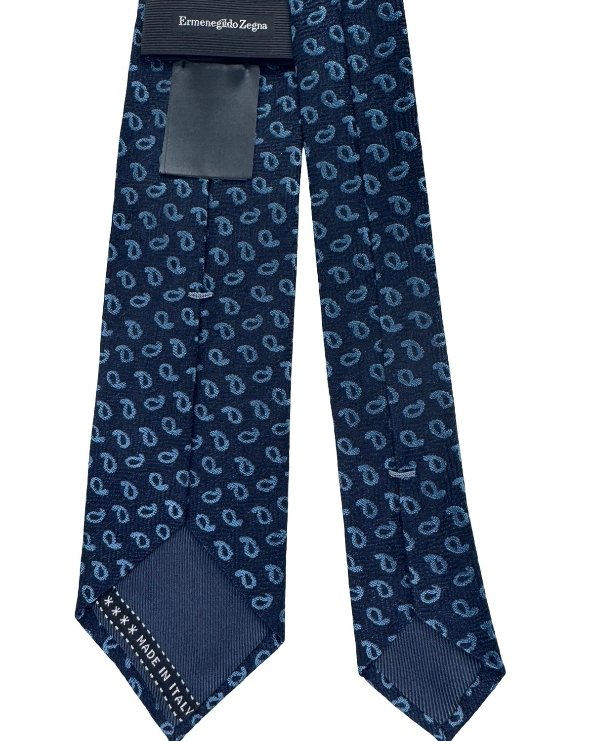 Ermenegildo Zegna Tie Metal Blue Paisley Micro Pattern - Narrow Necktie