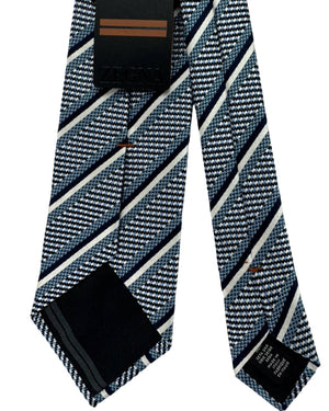 Ermenegildo Zegna Silk Tie Gray Midnight Blue Silver Patterned Stripes