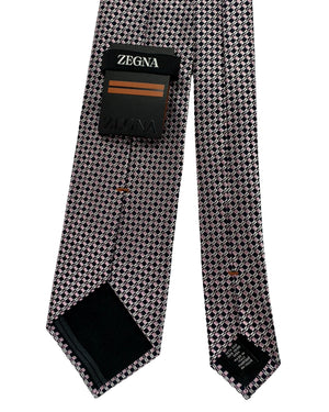 Zegna Tie Dark Blue Pink Checkered Grid Pattern