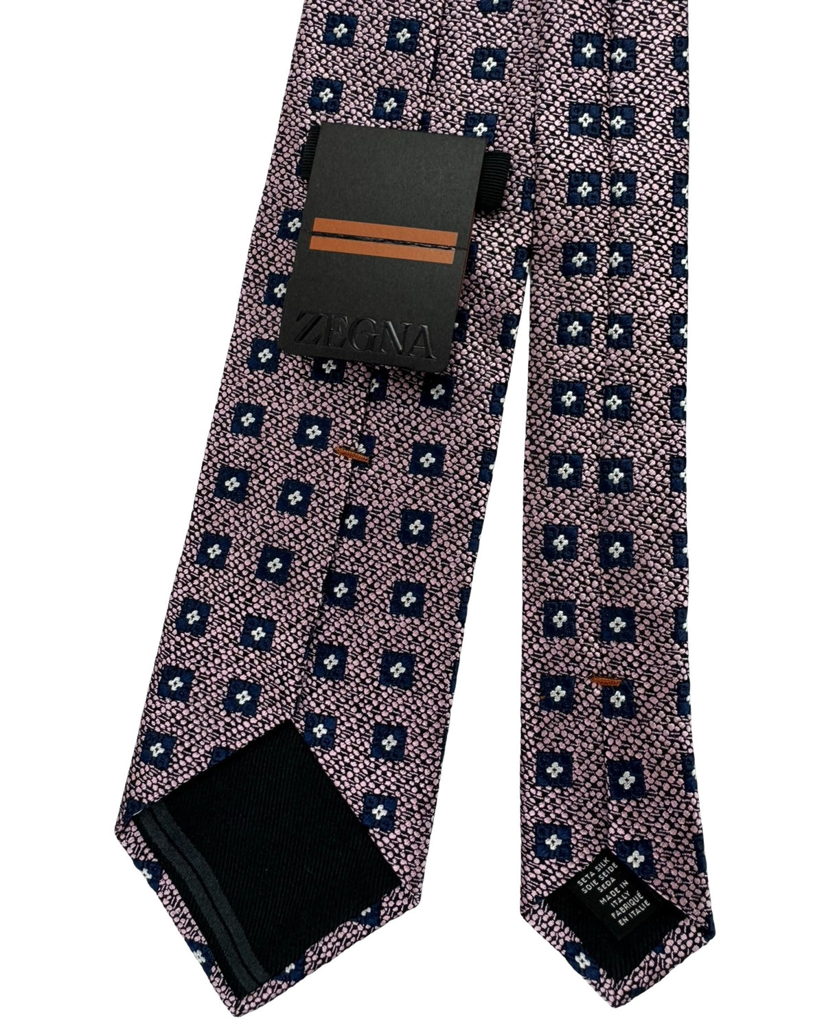 Ermenegildo Zegna Tie Dark Blue Pink Geometric Pattern