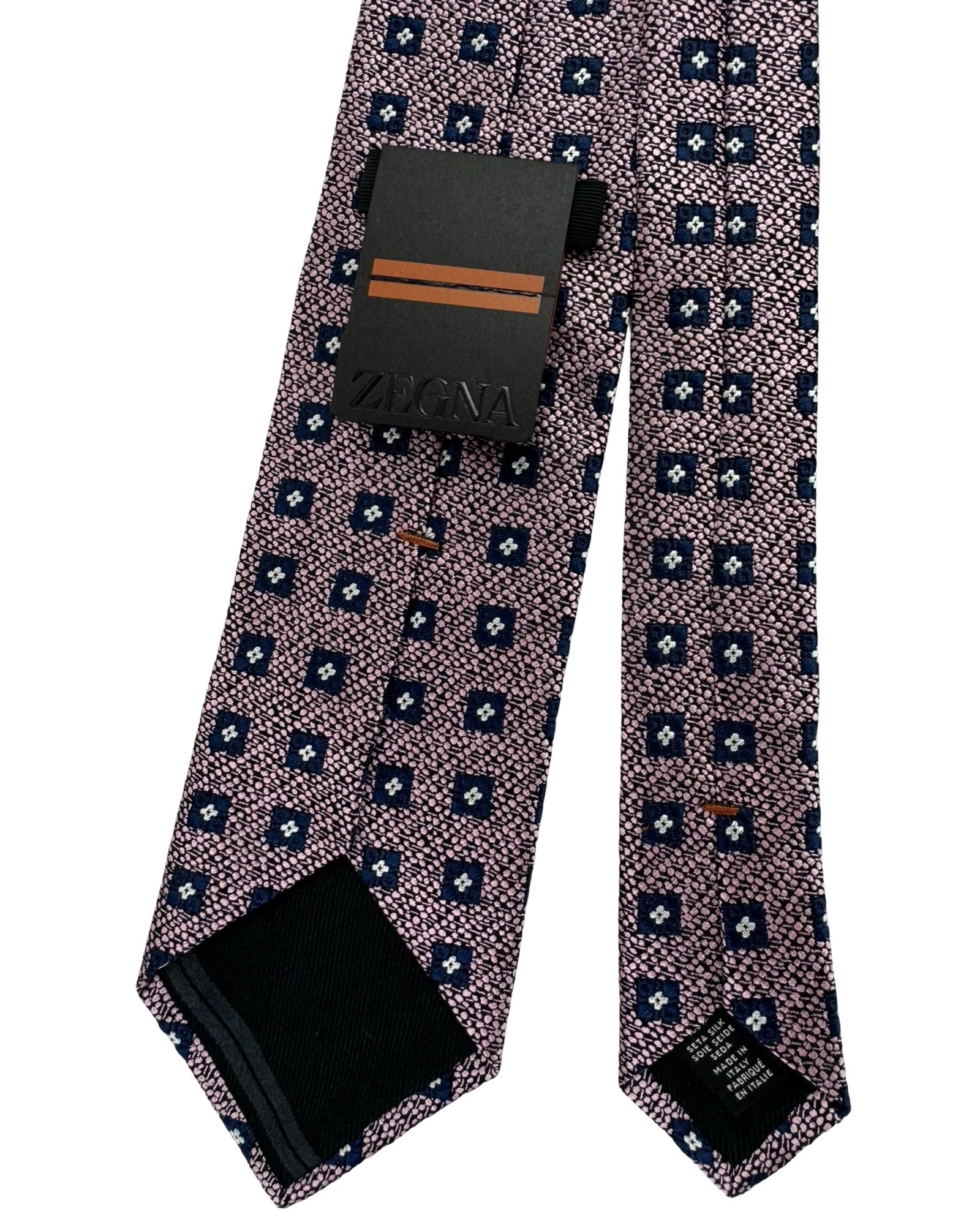 Ermenegildo Zegna Tie Dark Blue Pink Geometric Pattern