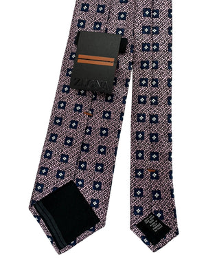 Ermenegildo Zegna Tie Dark Blue Pink Geometric Pattern