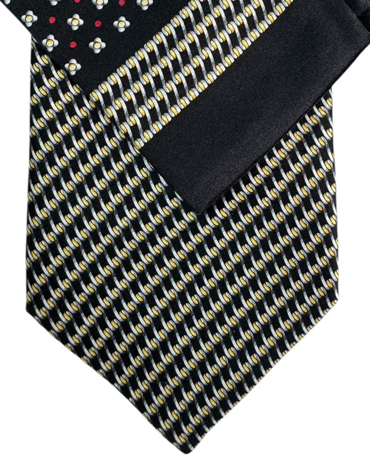 Zilli Silk Tie & Matching Pocket Square Set Black And Ivory Houndstooth