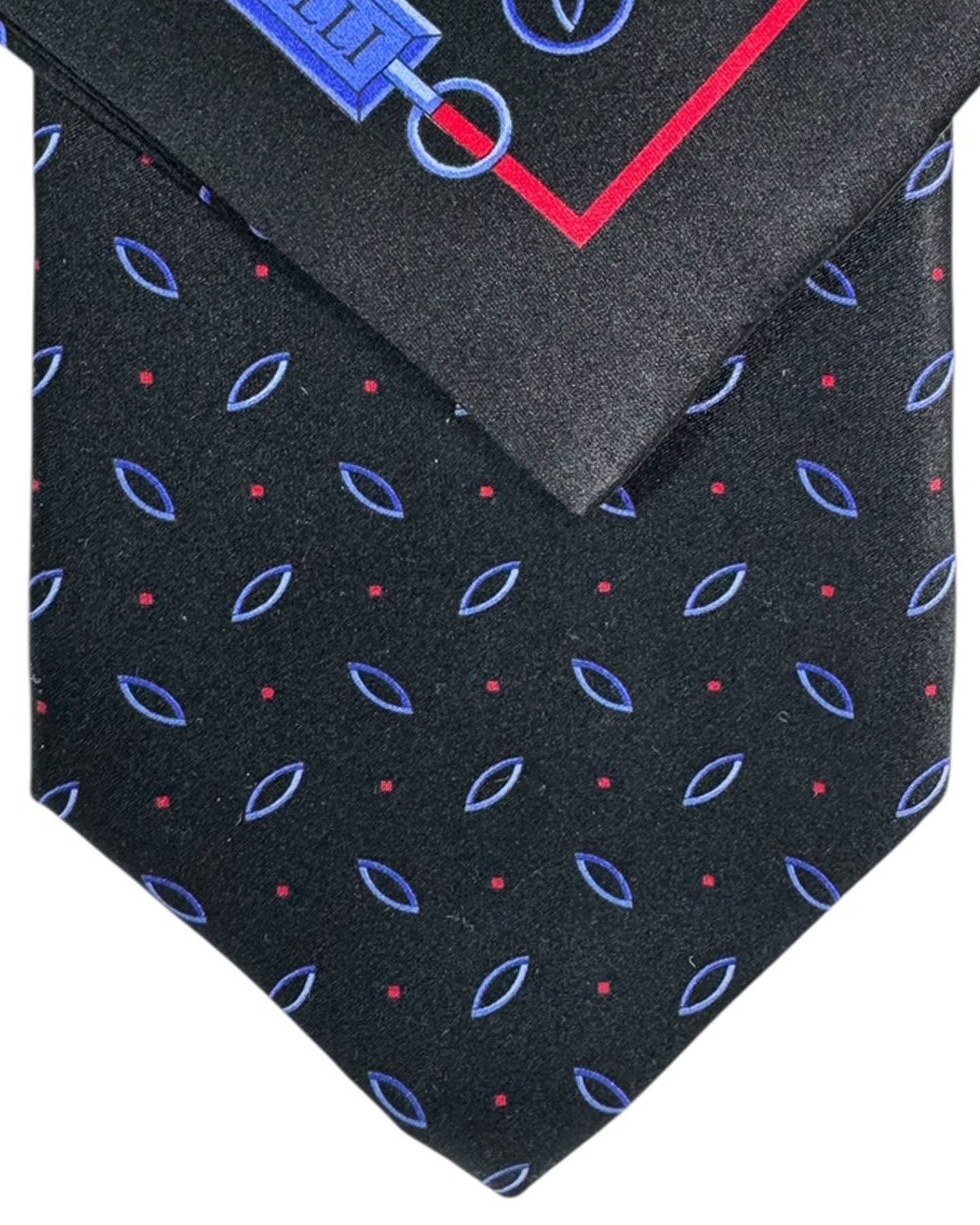 Zilli Silk Tie & Matching Pocket Square Set Black And Red Mini Ellipse