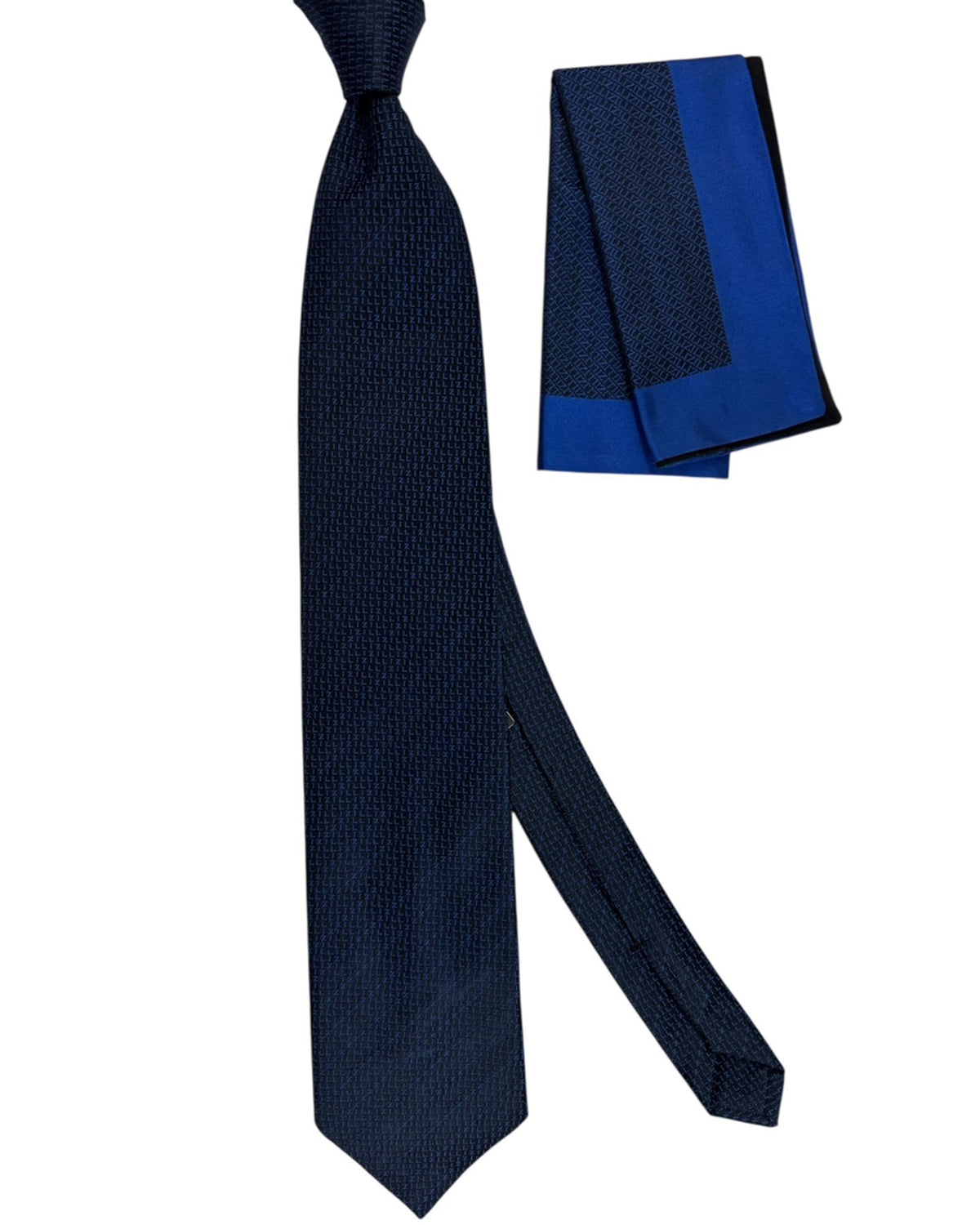 Zilli Silk Tie & Matching Pocket Square Set Royal Blue Logo