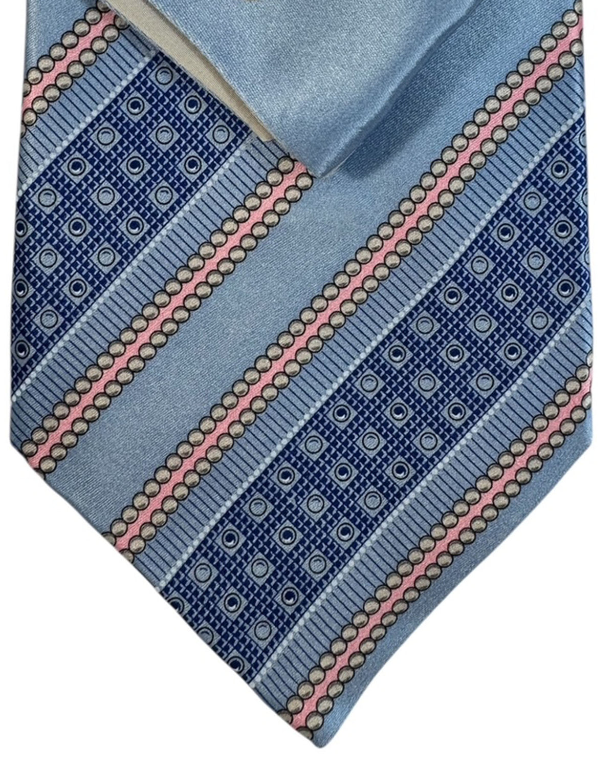 Zilli Silk Tie & Matching Pocket Square Set Sky Blue  Pink Gray Stripes