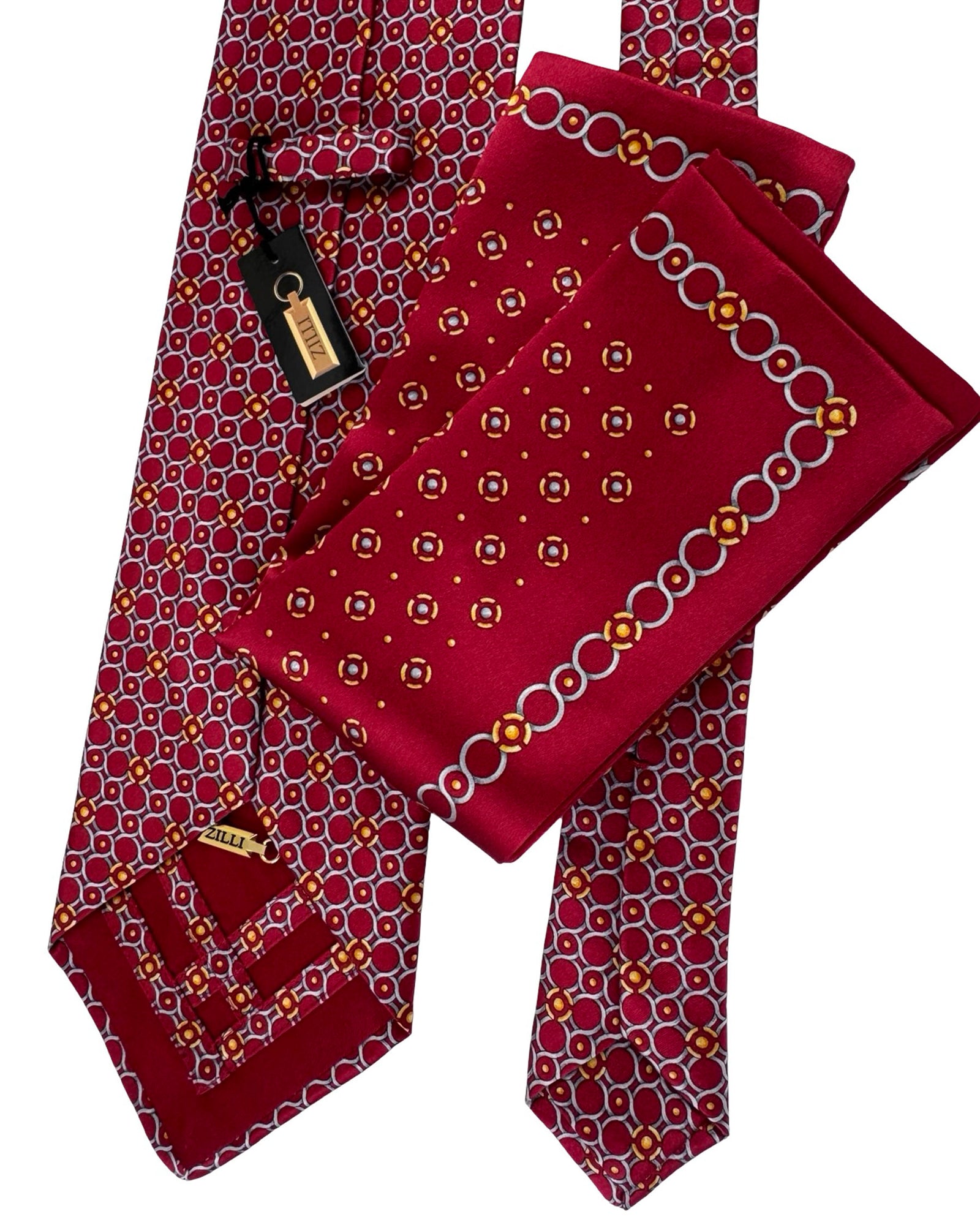 Zilli Tie & Matching Pocket Square Set Bordeaux Gold